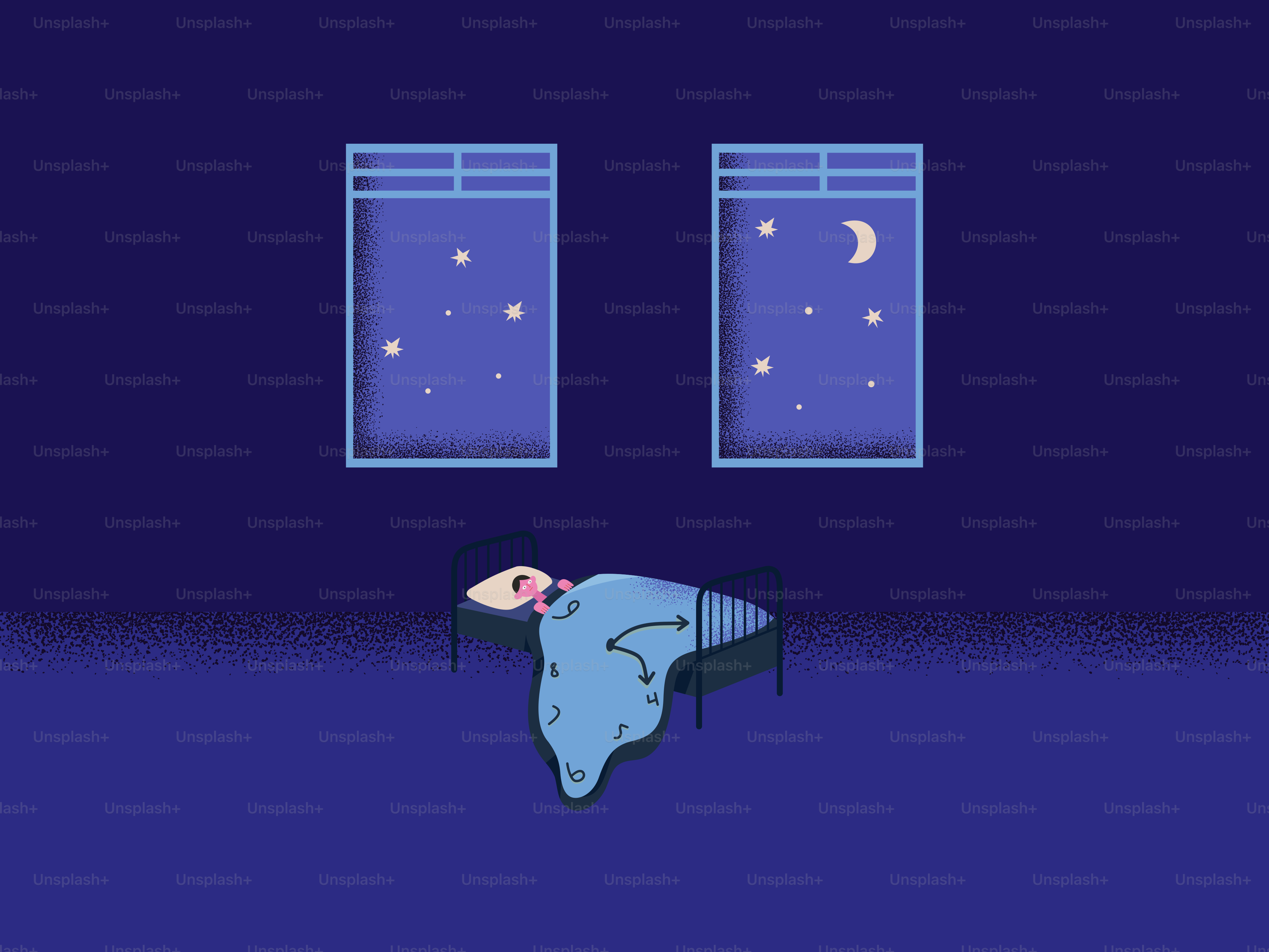 Une personne dormant dans un lit sous une nuit étoilée.