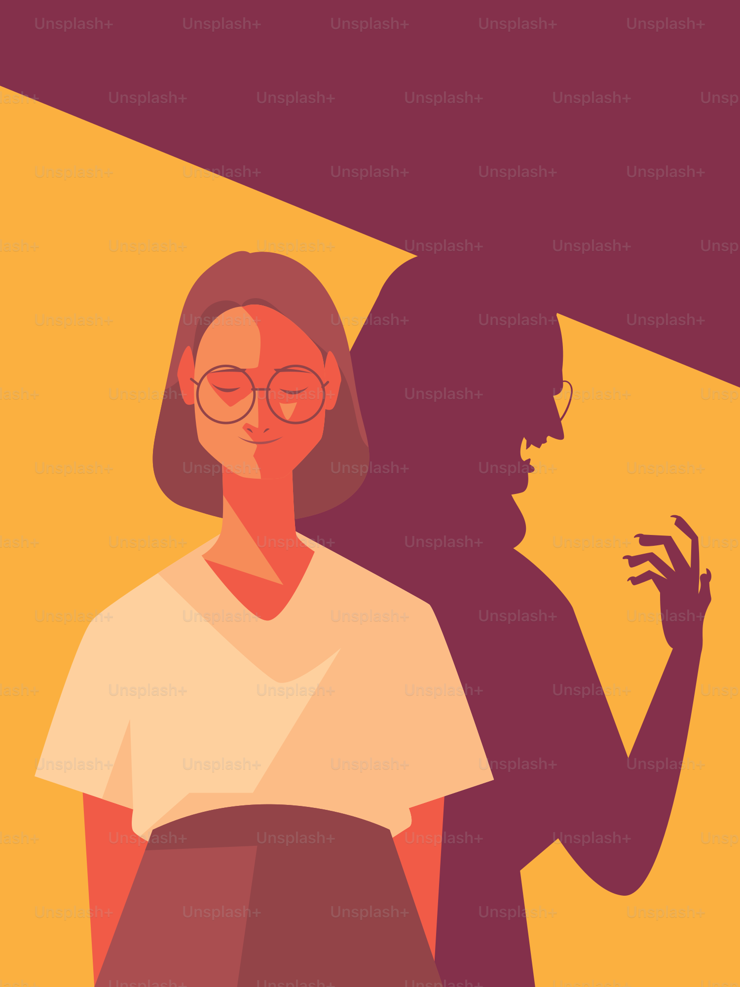 A woman's shadow transforms into a monstrous figure.