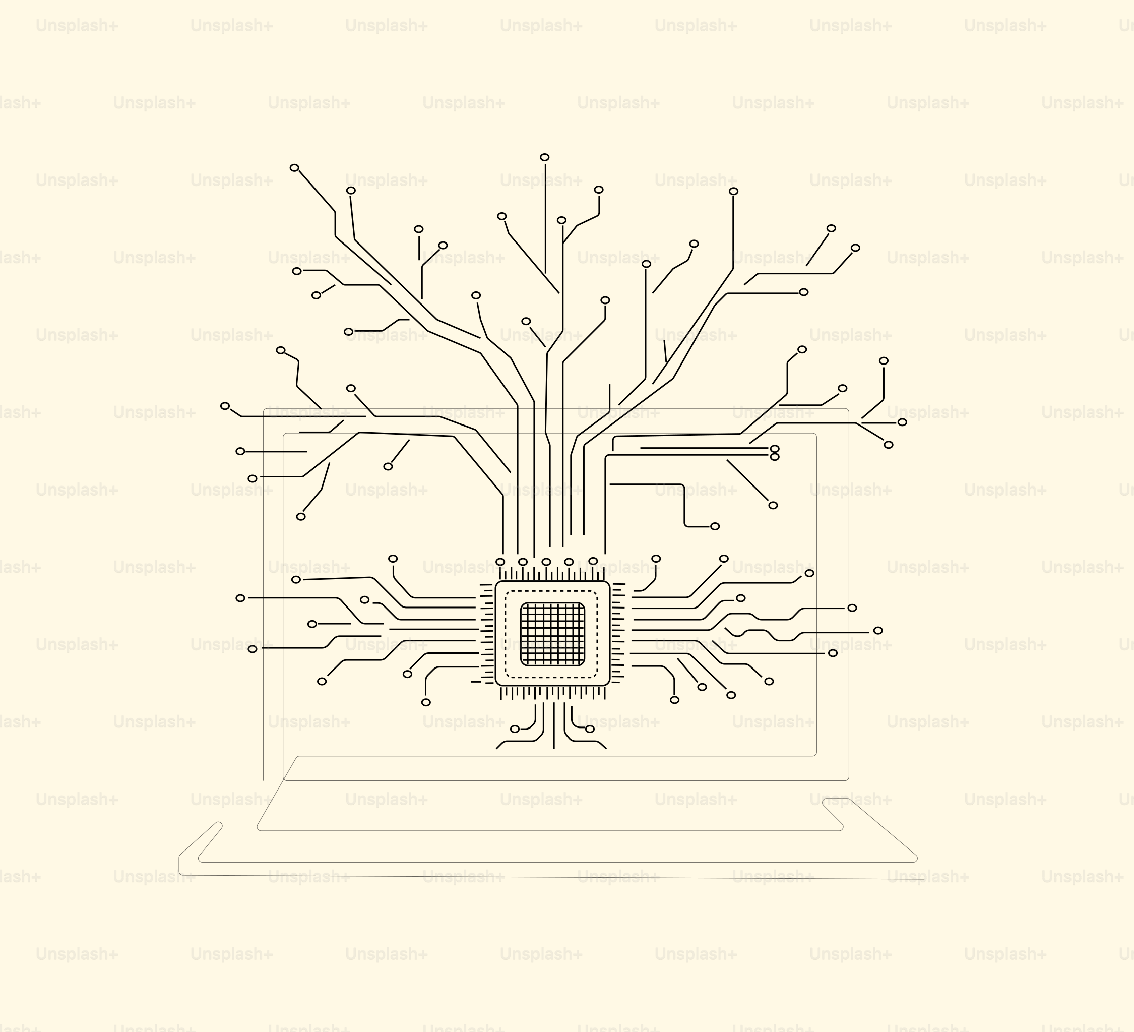 Circuit board tree growing from computer chip