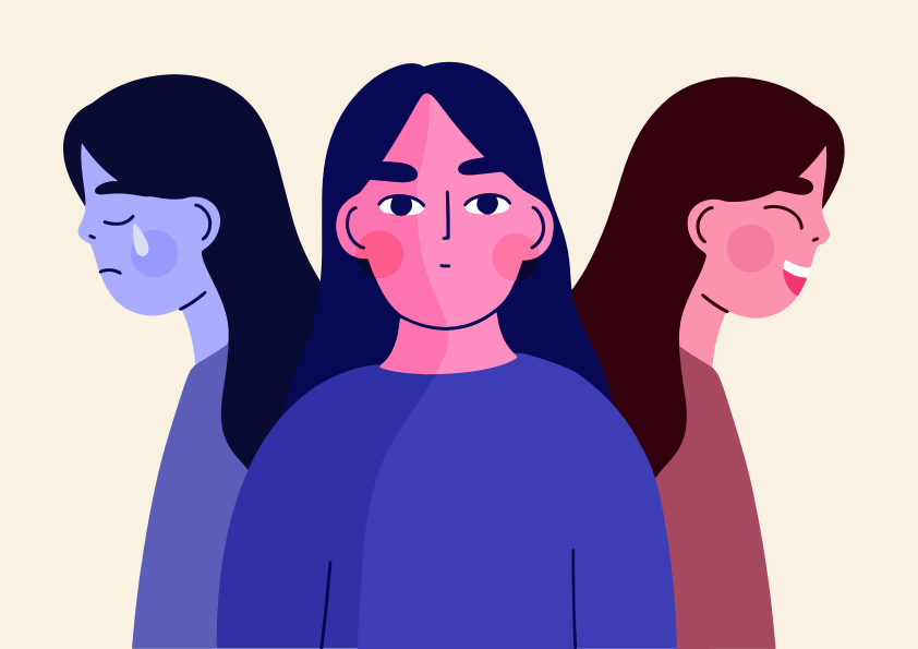 Tre donne che illustrano stati emotivi diversi.