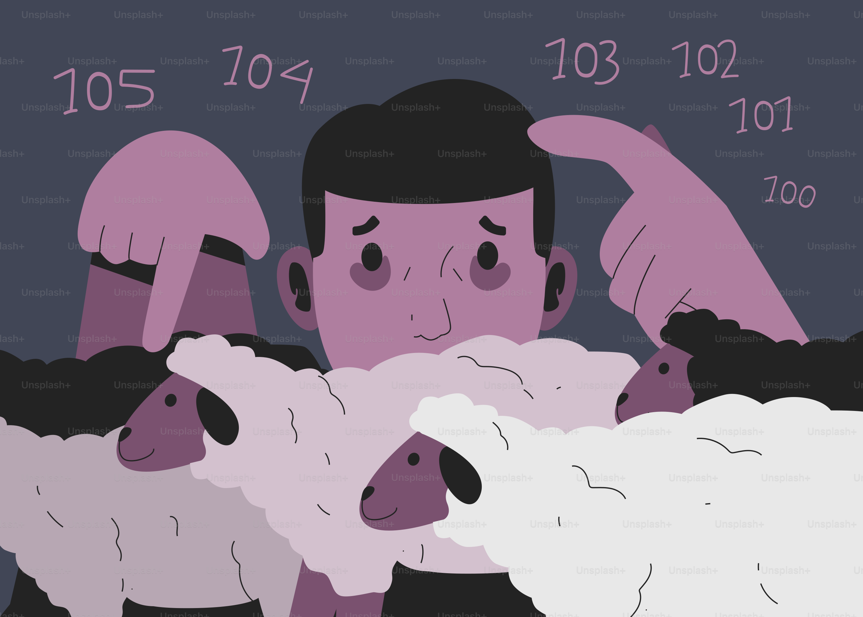 Man counting sheep with numbers floating above vector – Mental health ...