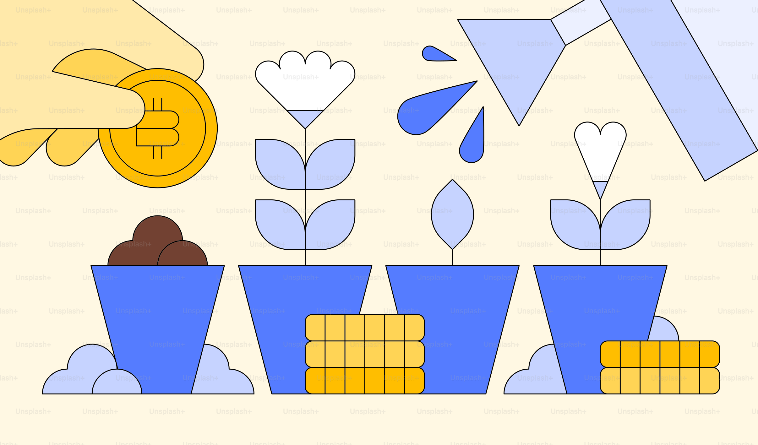 Menanam bitcoin dengan tangan ke dalam pot yang menunjukkan pertumbuhan investasi.
