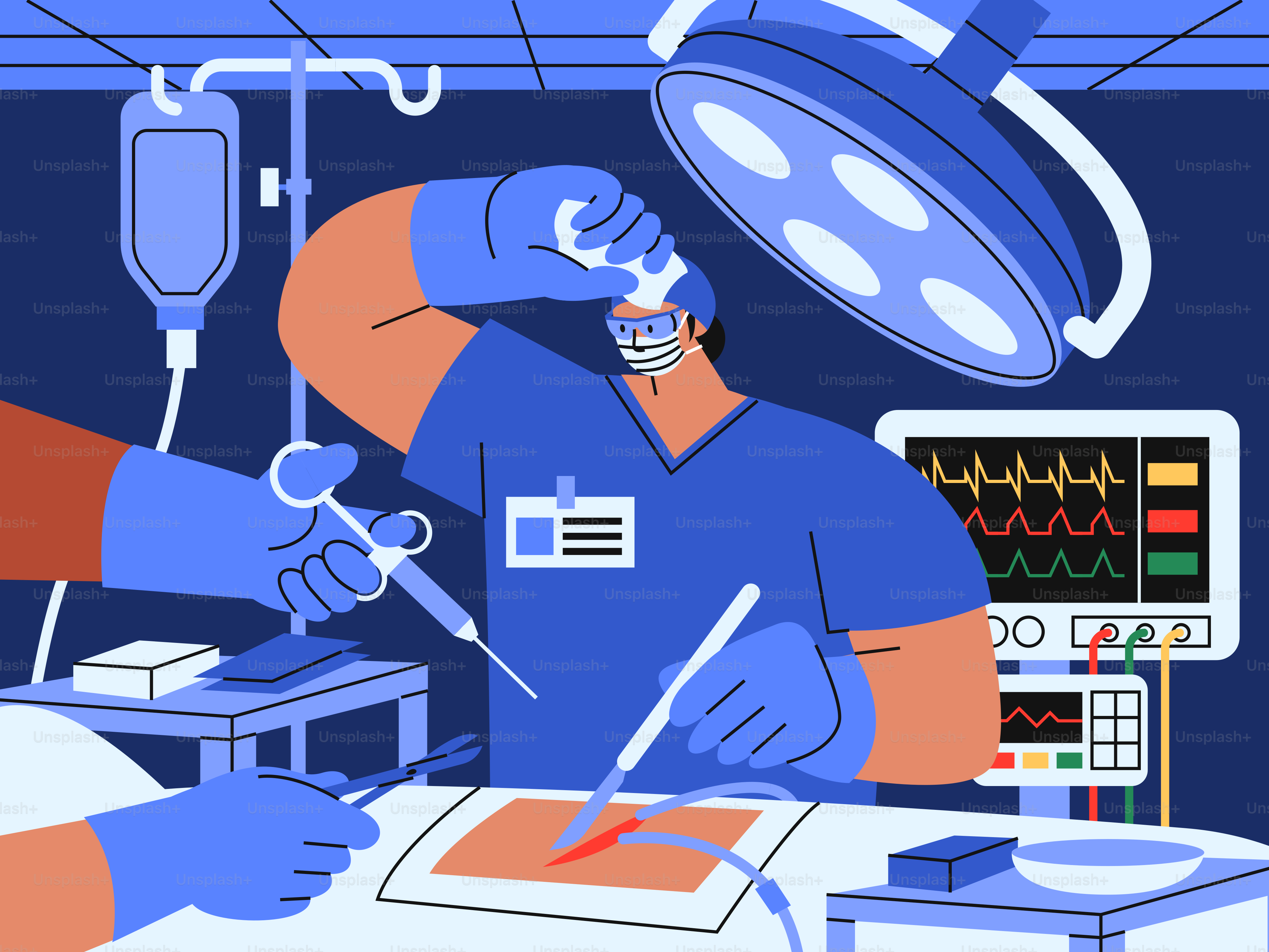 Surgeons performing operation in operating room