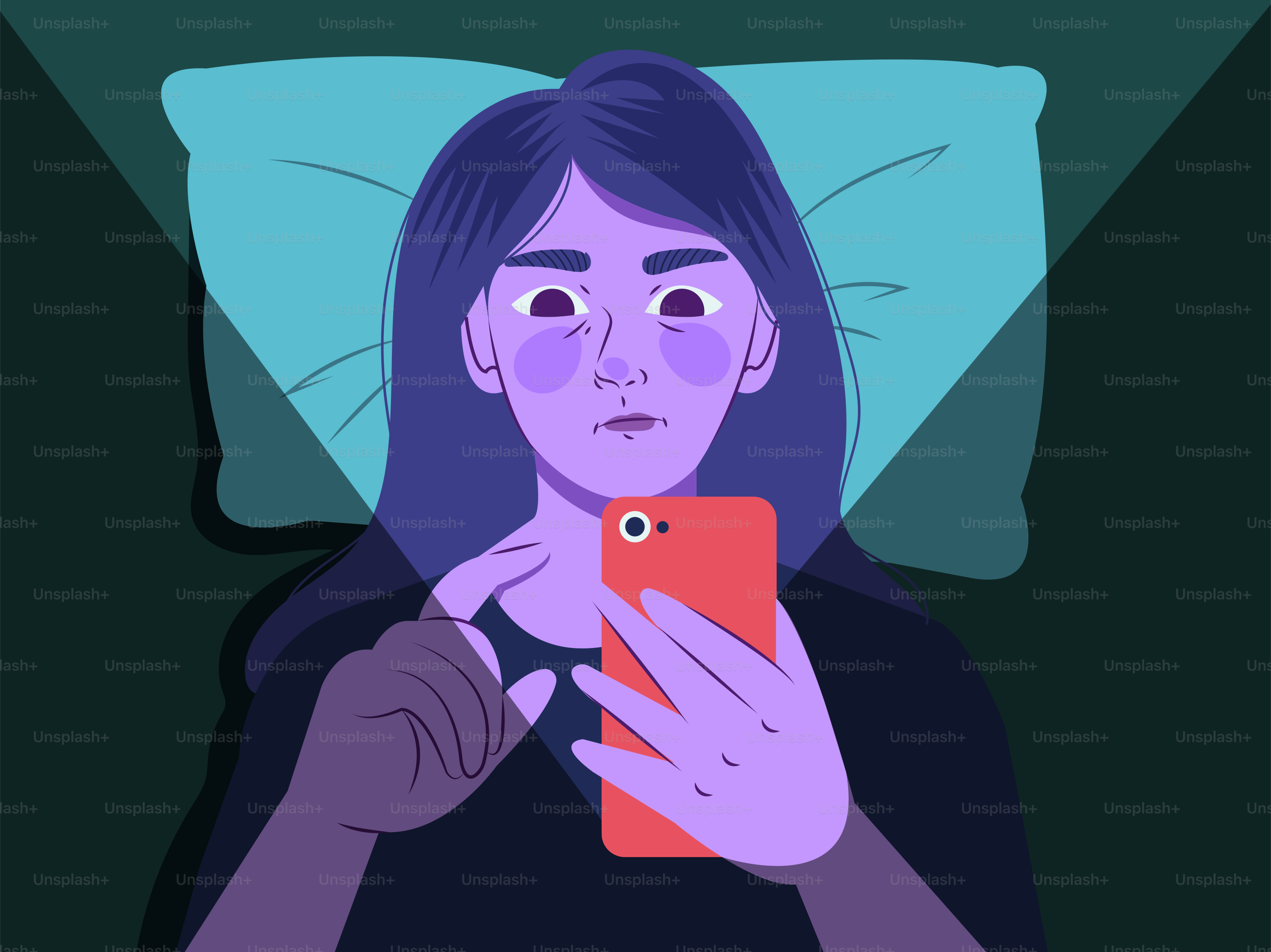 Donna che guarda il telefono nella stanza buia