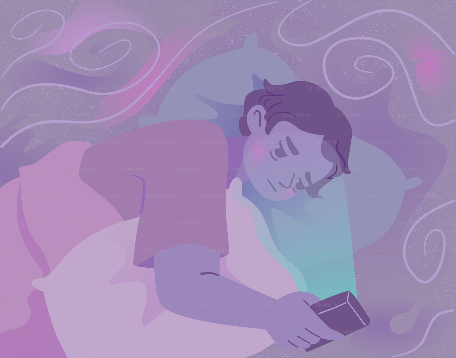 Uomo che guarda il telefono a letto di notte