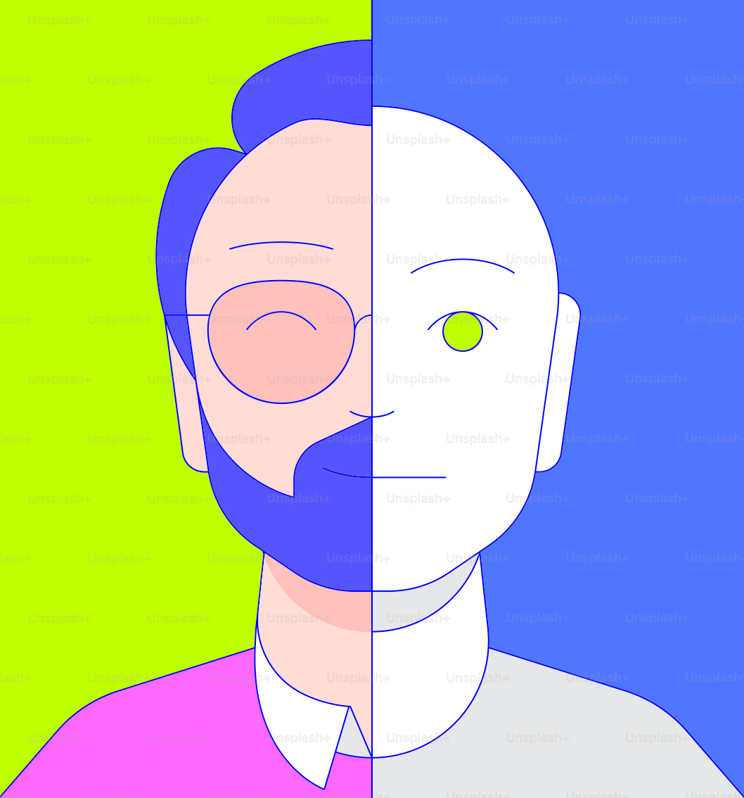 Portrait partagé d’un homme à lunettes et barbe