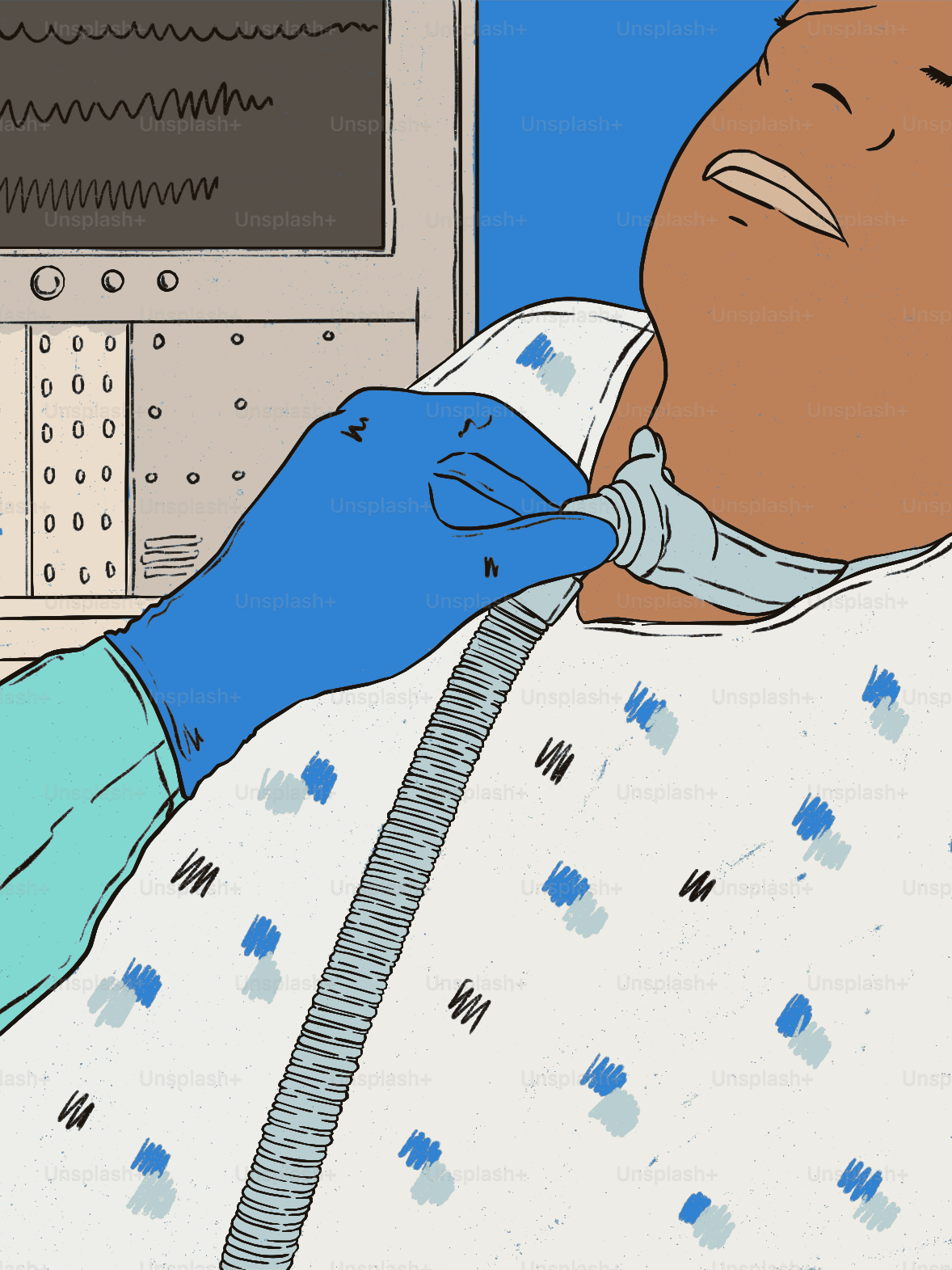 Medical professional places breathing tube in patient's neck