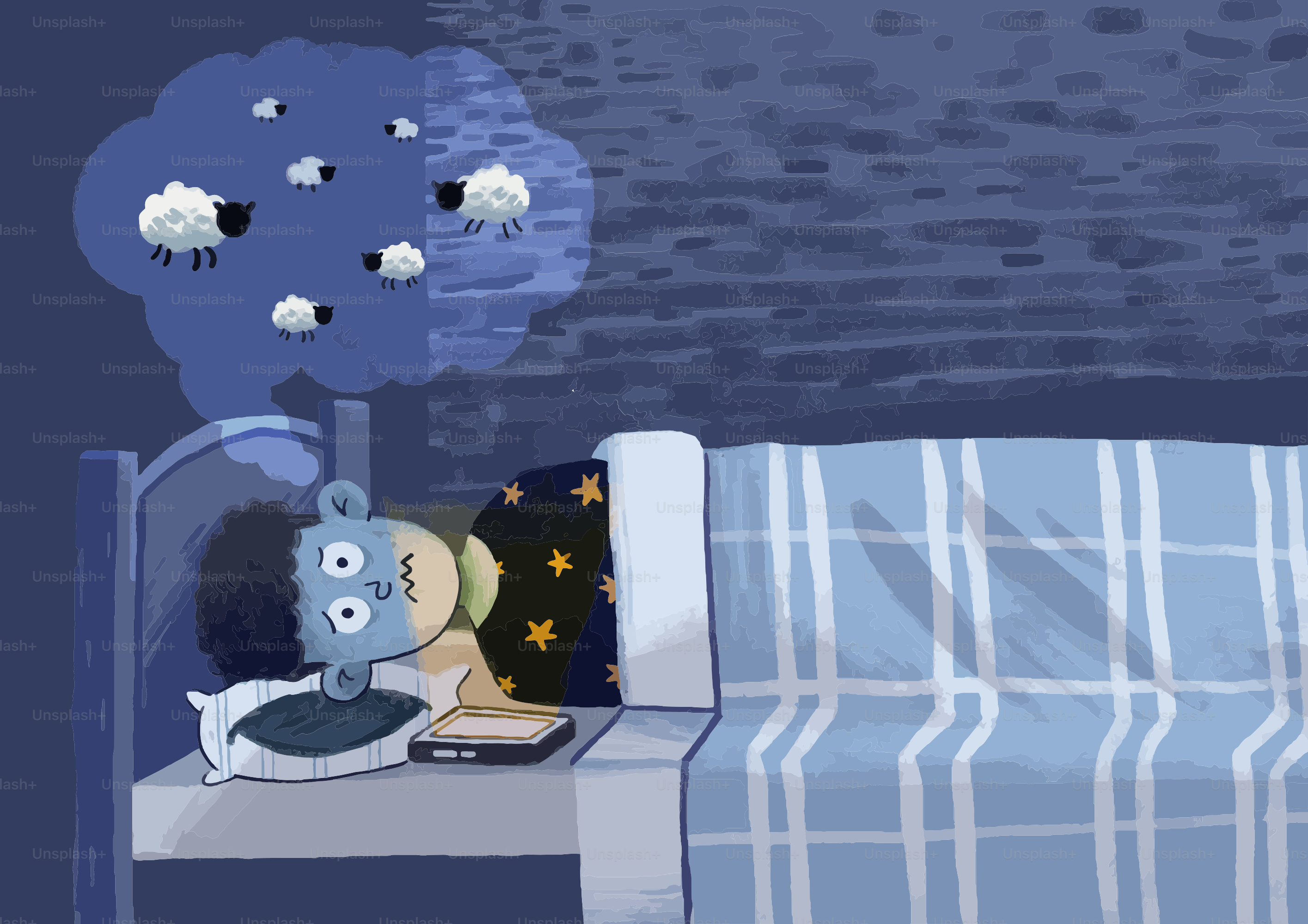 Une personne dormant et rêvant de moutons
