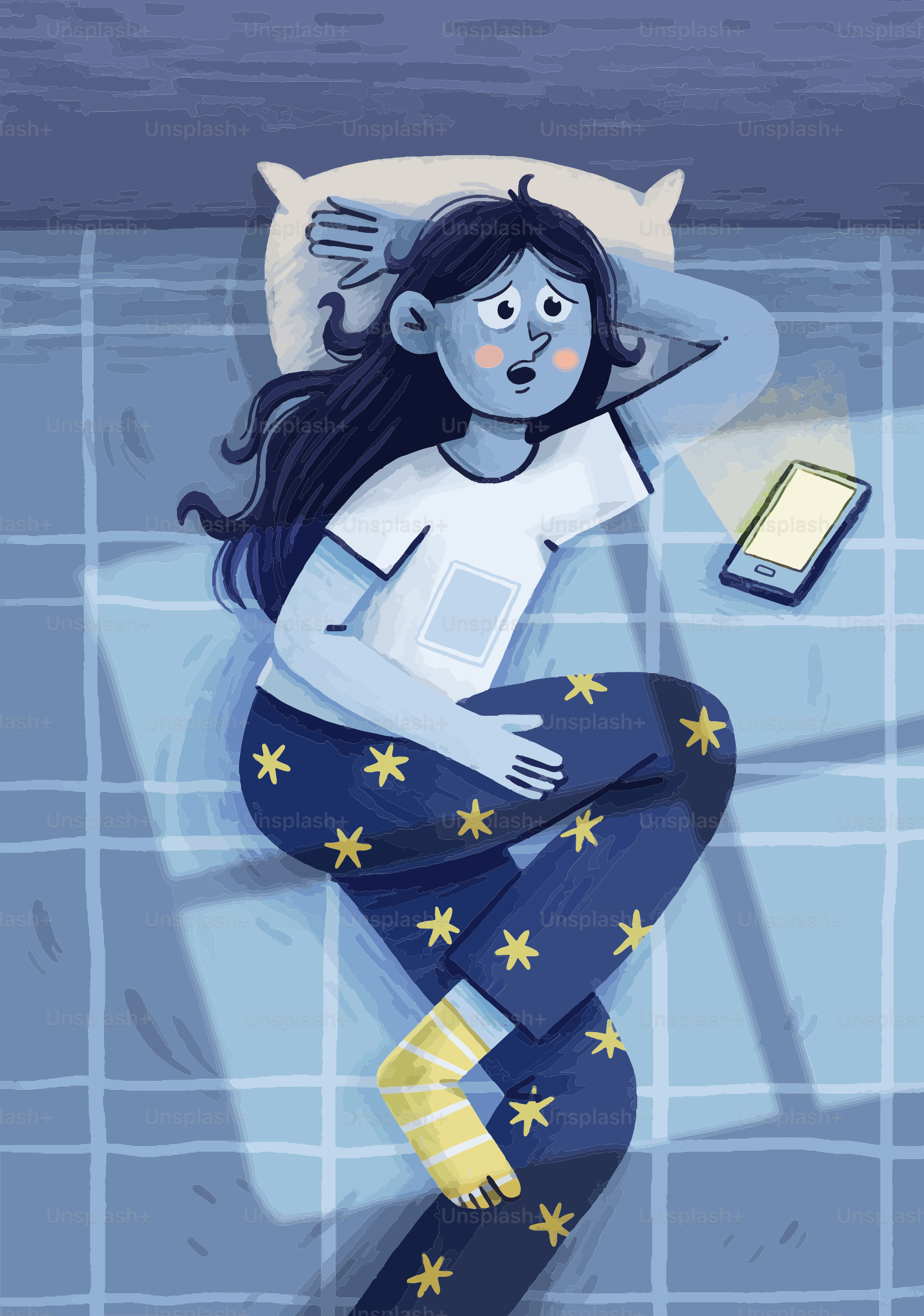 Une personne reste éveillée dans son lit avec un téléphone.