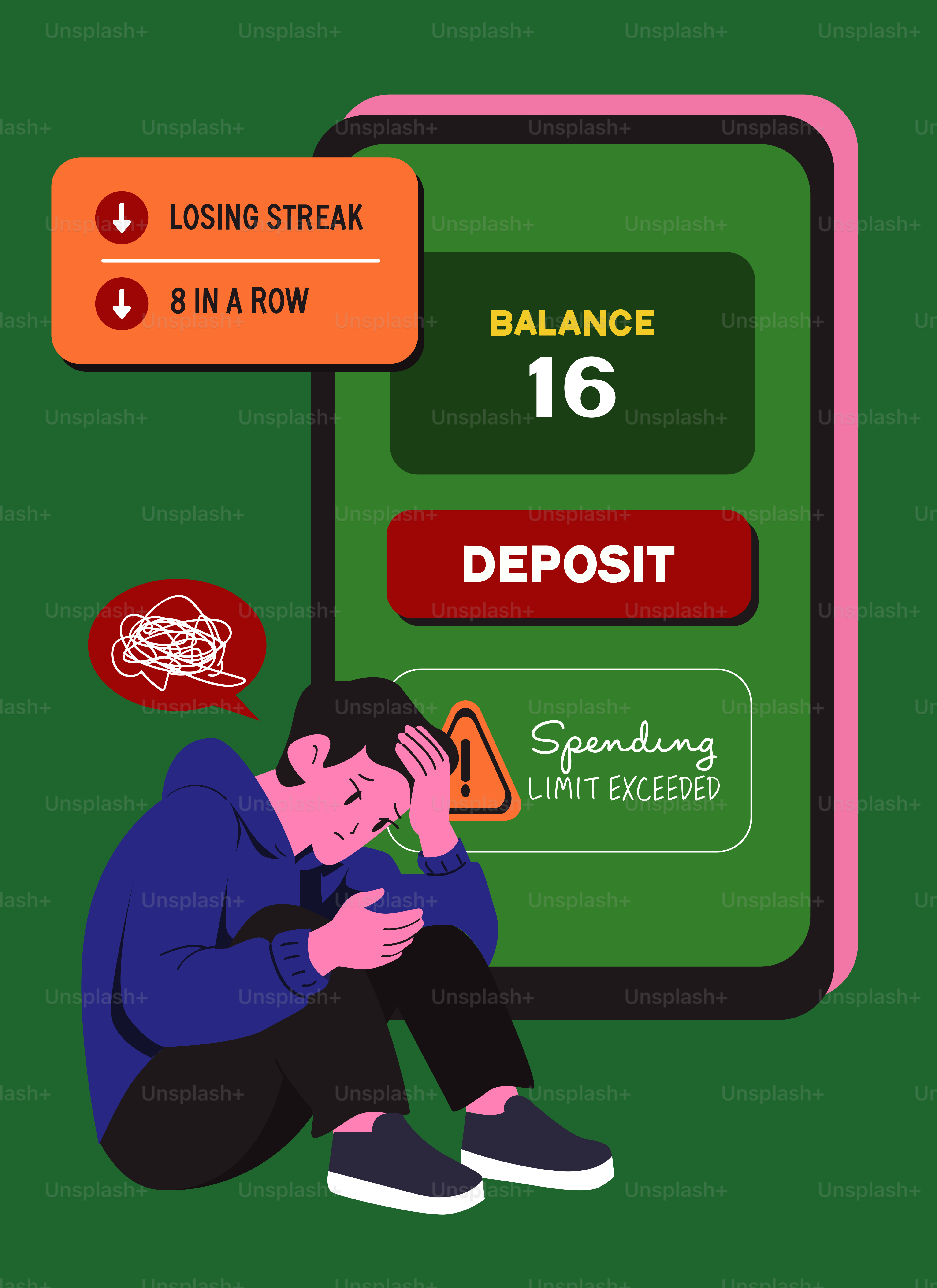 Manusia tertekan karena kalah beruntun dan melampaui batas pengeluaran.