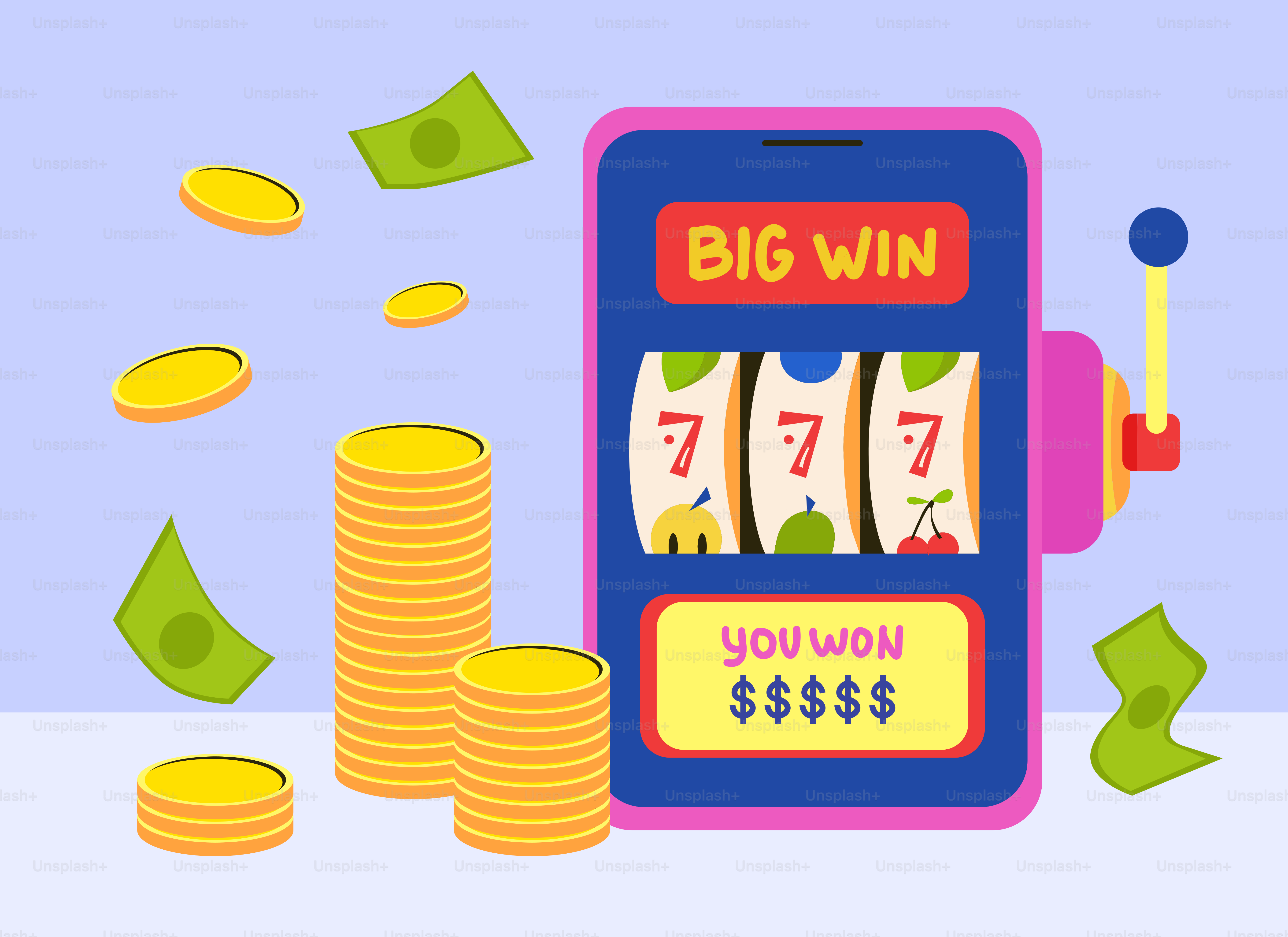 Mesin slot menunjukkan kemenangan besar dengan koin dan uang