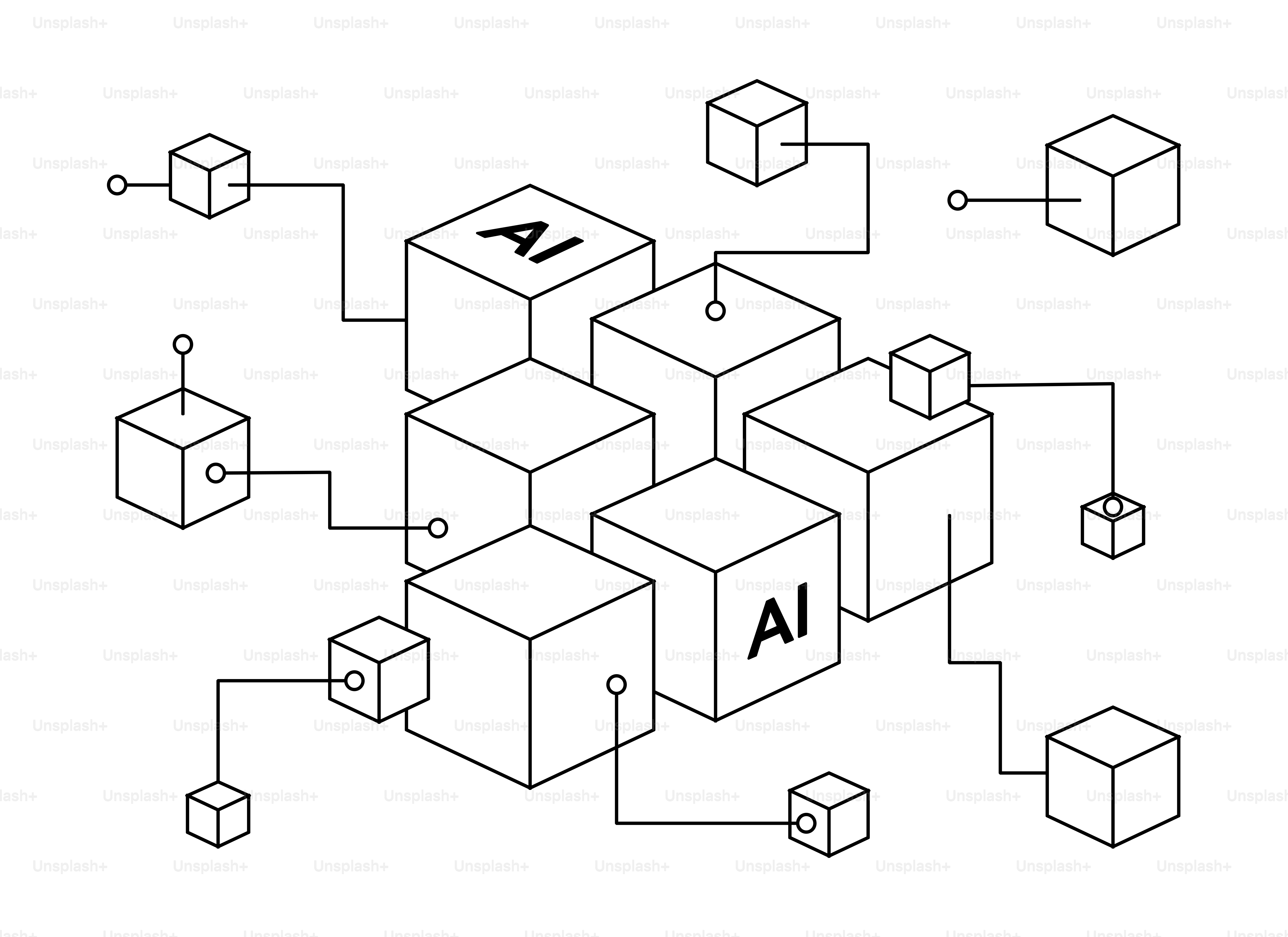 AIテキストで連結したキューブのアウトライン図。