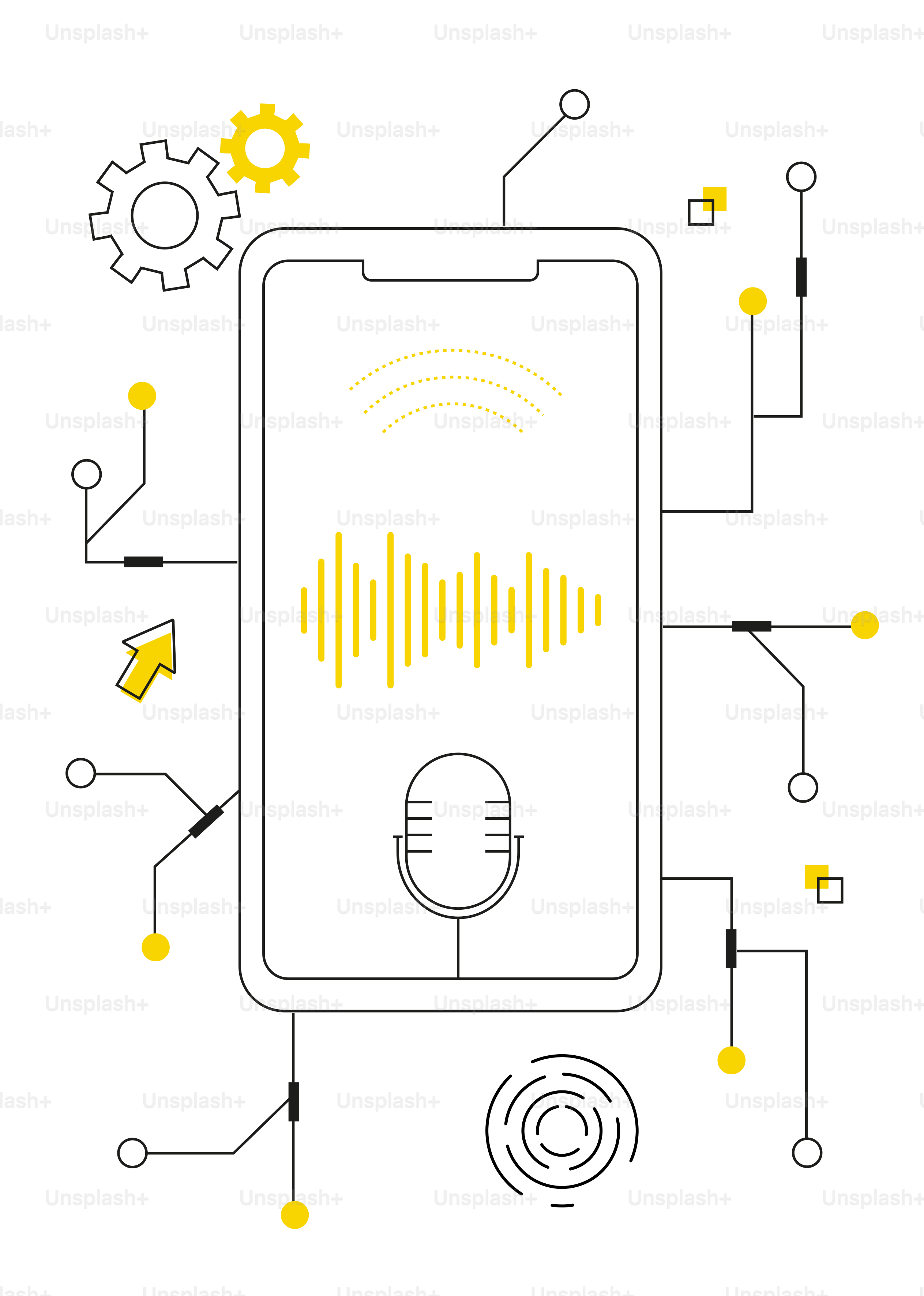 Smartphone com tecnologia de assistente de voz e conexões de rede.