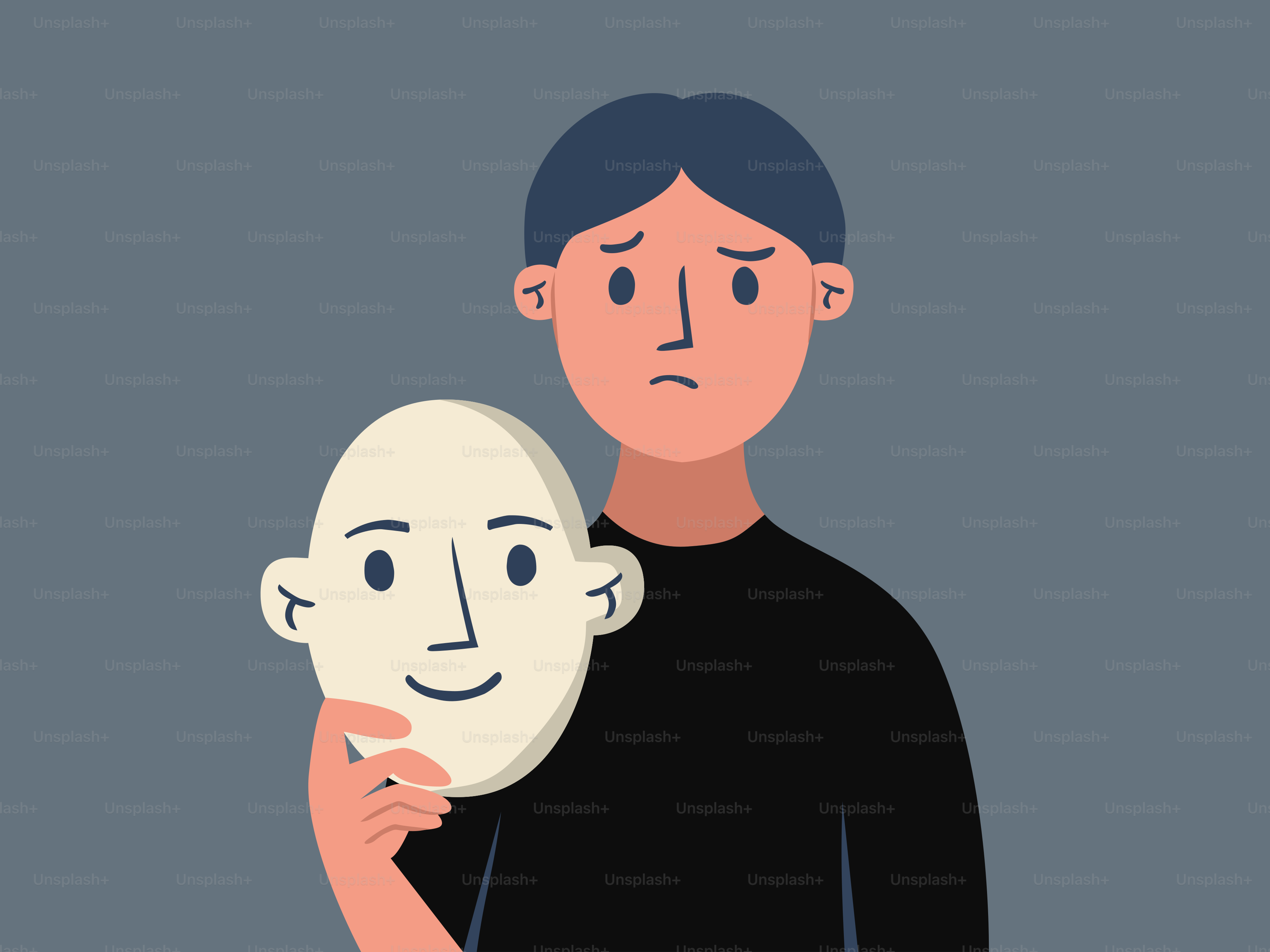 Una persona triste porta una maschera felice.