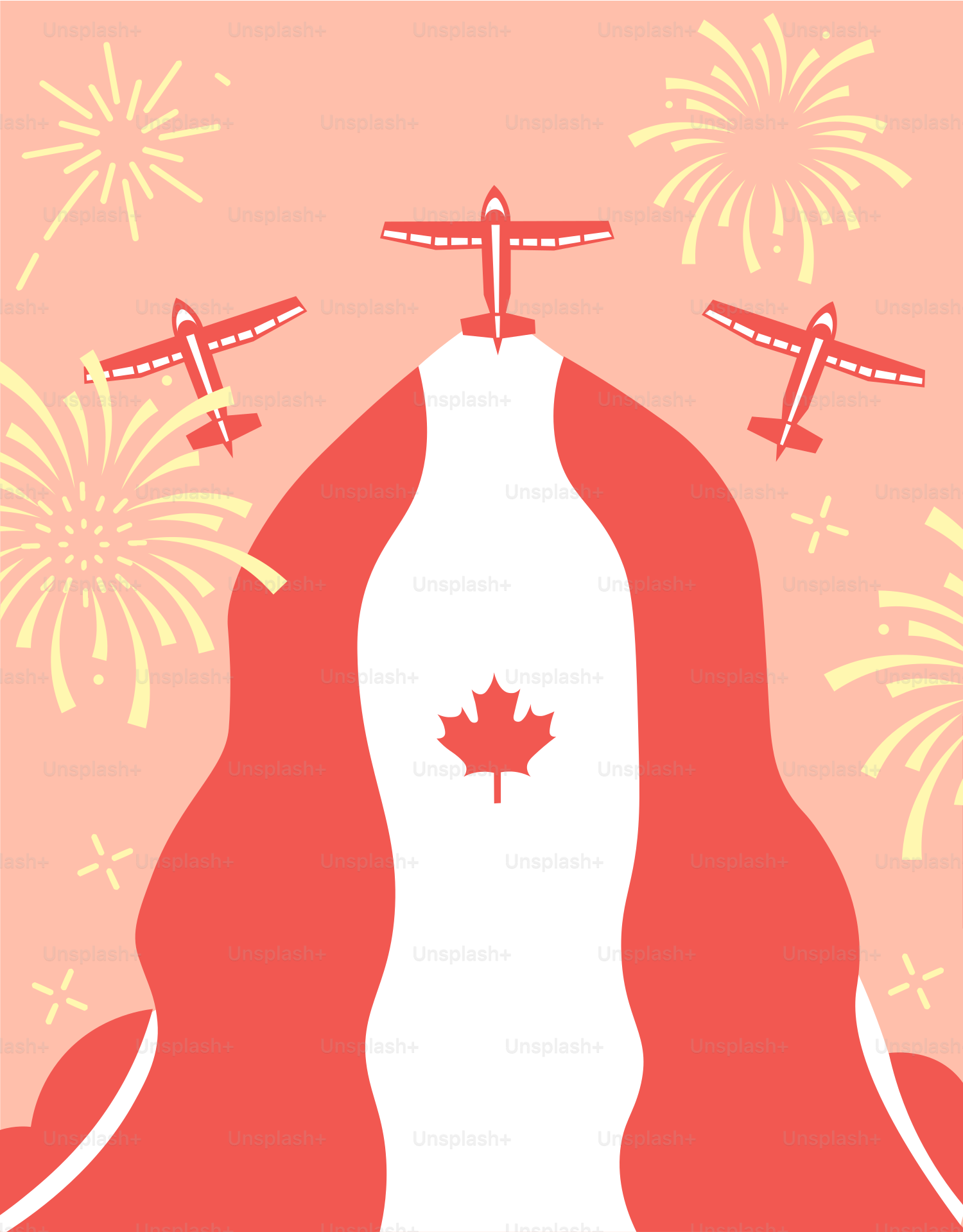 Bandiera canadese con aerei e fuochi d'artificio