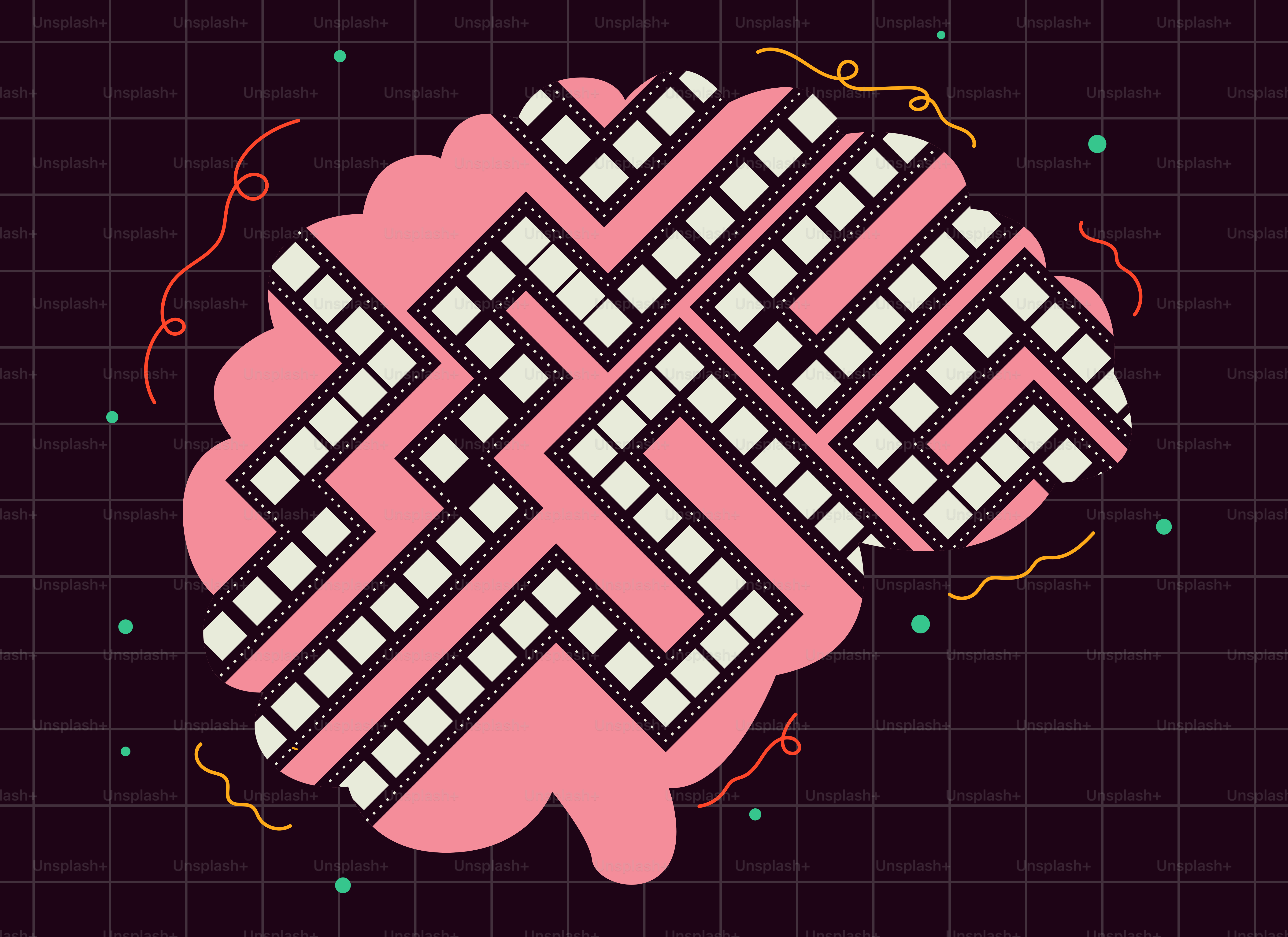 Una forma di cervello rosa piena di cruciverba.