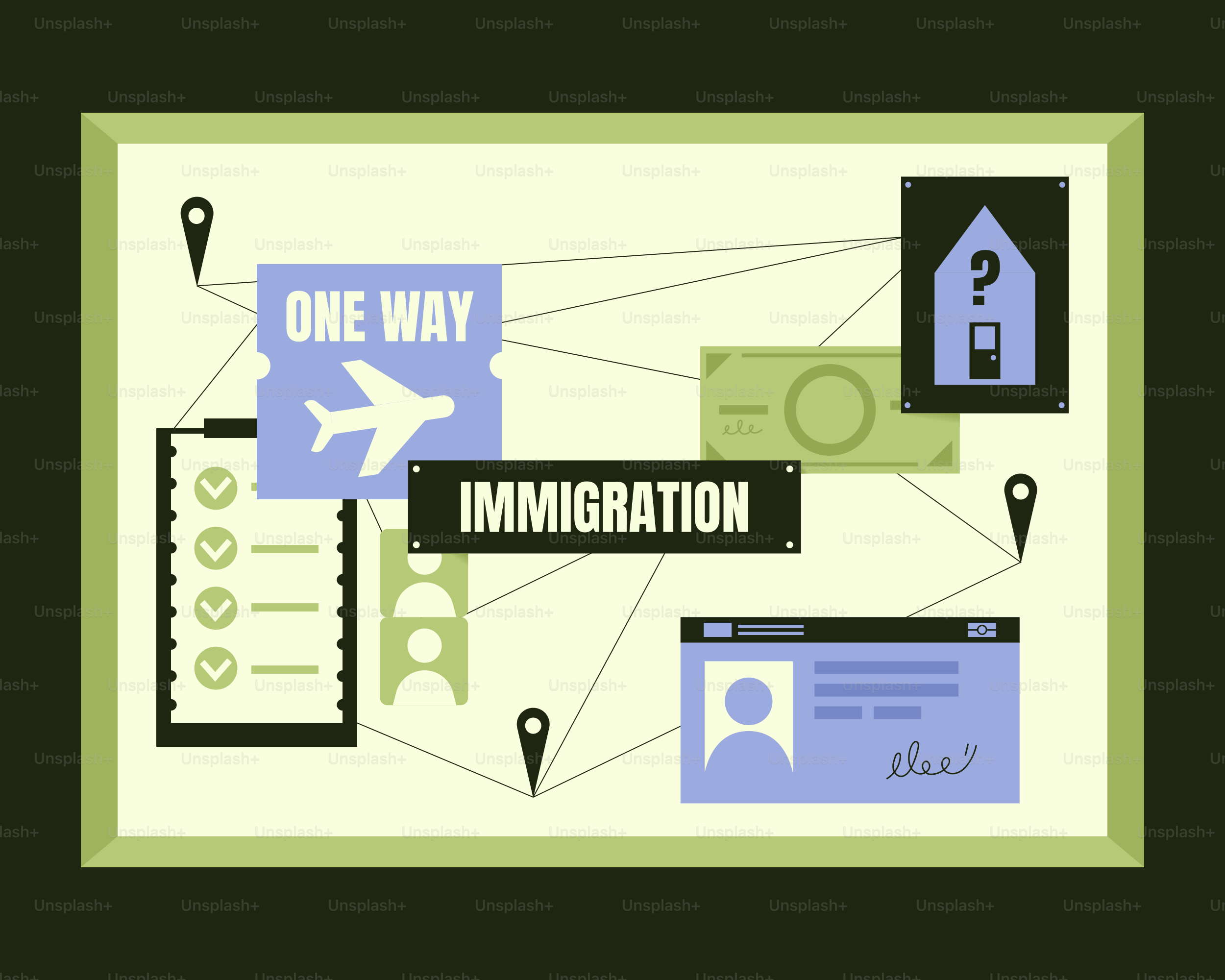 Concetto di immigrazione con documenti di viaggio e denaro