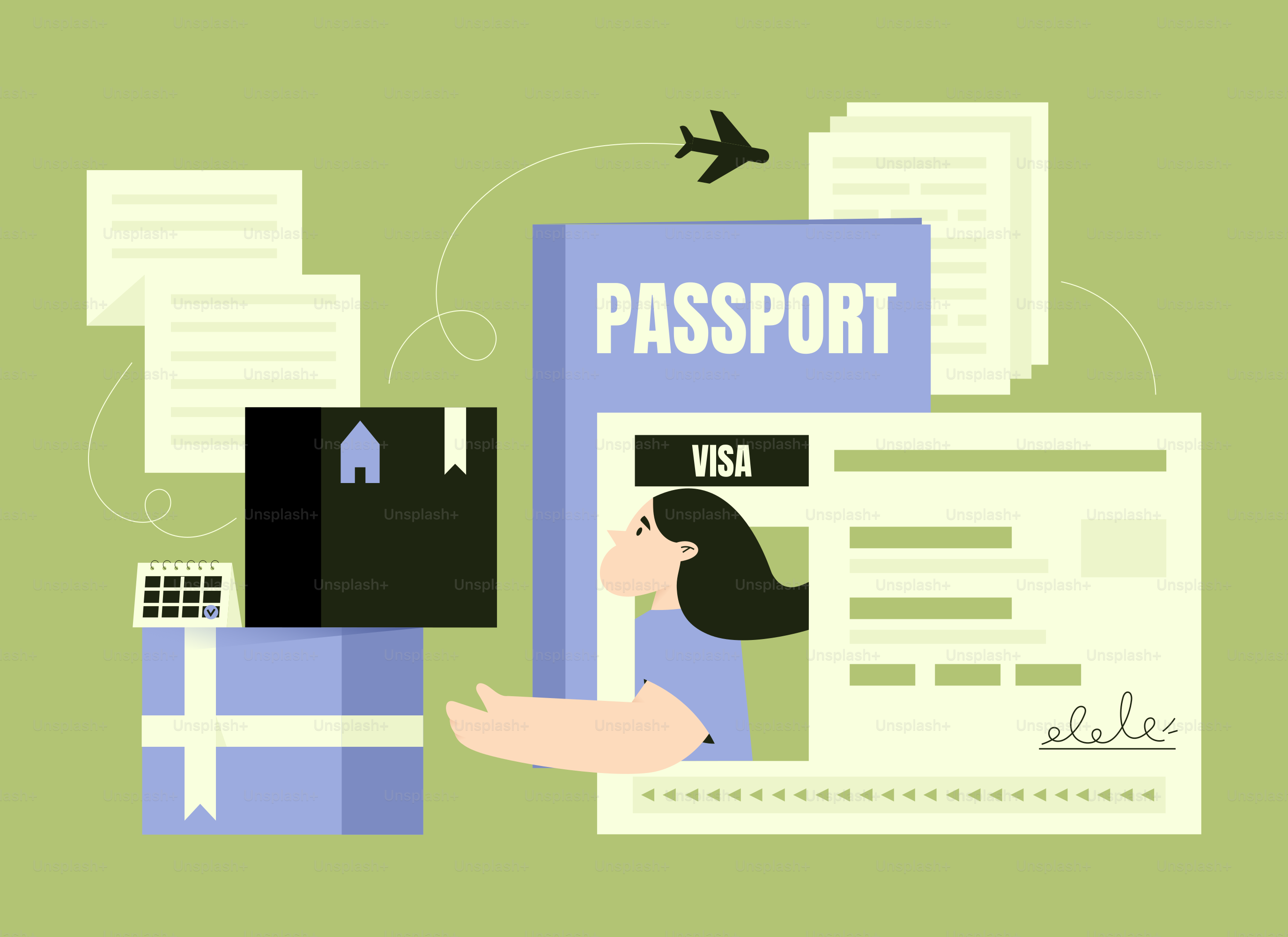 Passport, visa, and travel documents with a gift.