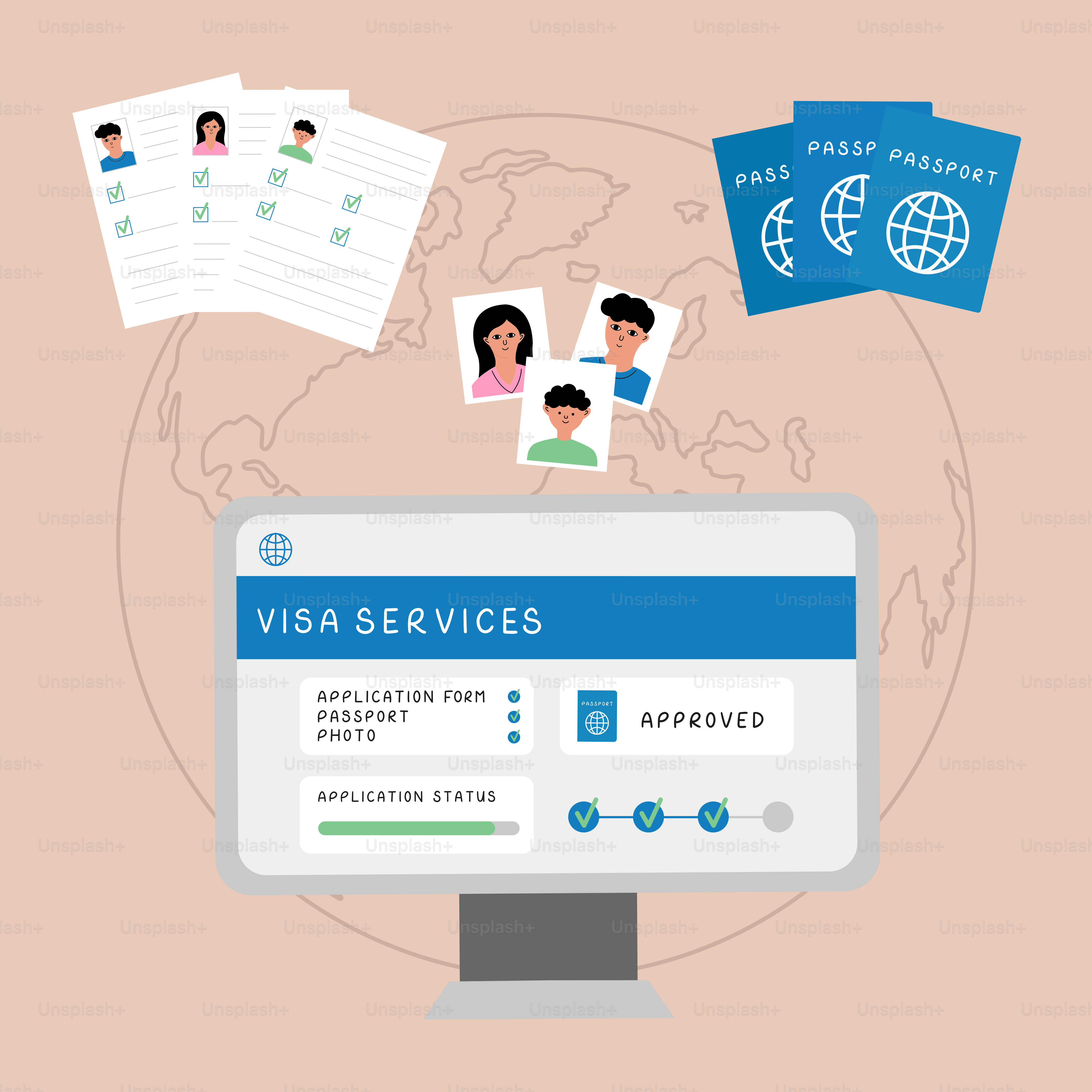 Servizio di richiesta visti online con passaporti e documenti