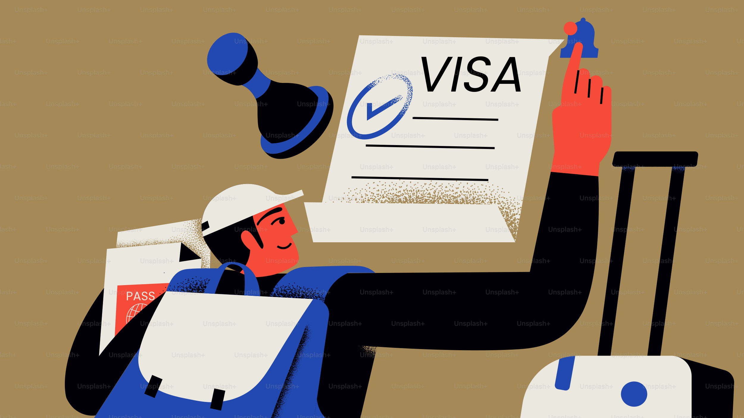 Person getting a visa document stamped for travel.