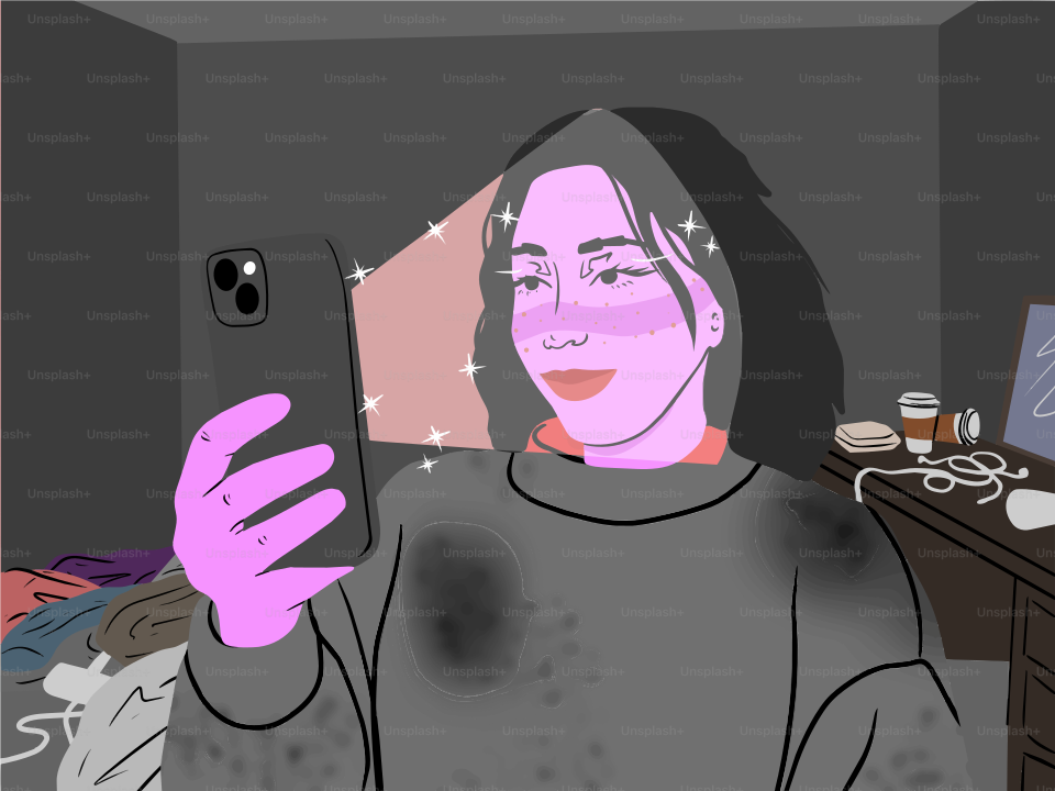 キラキラした効果のある光るスマートフォンを持つ女性。