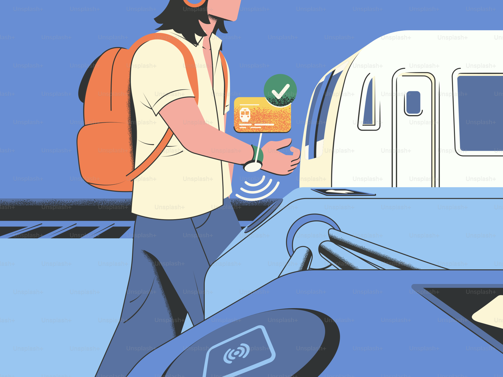 La persona usa uno smartwatch per il pagamento contactless al tornello della metropolitana.