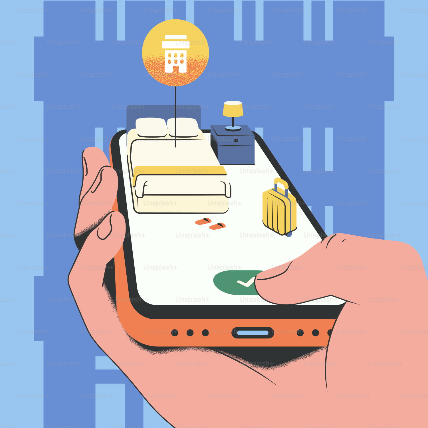 Smartphone che mostra l'applicazione per prenotare camere d'albergo.