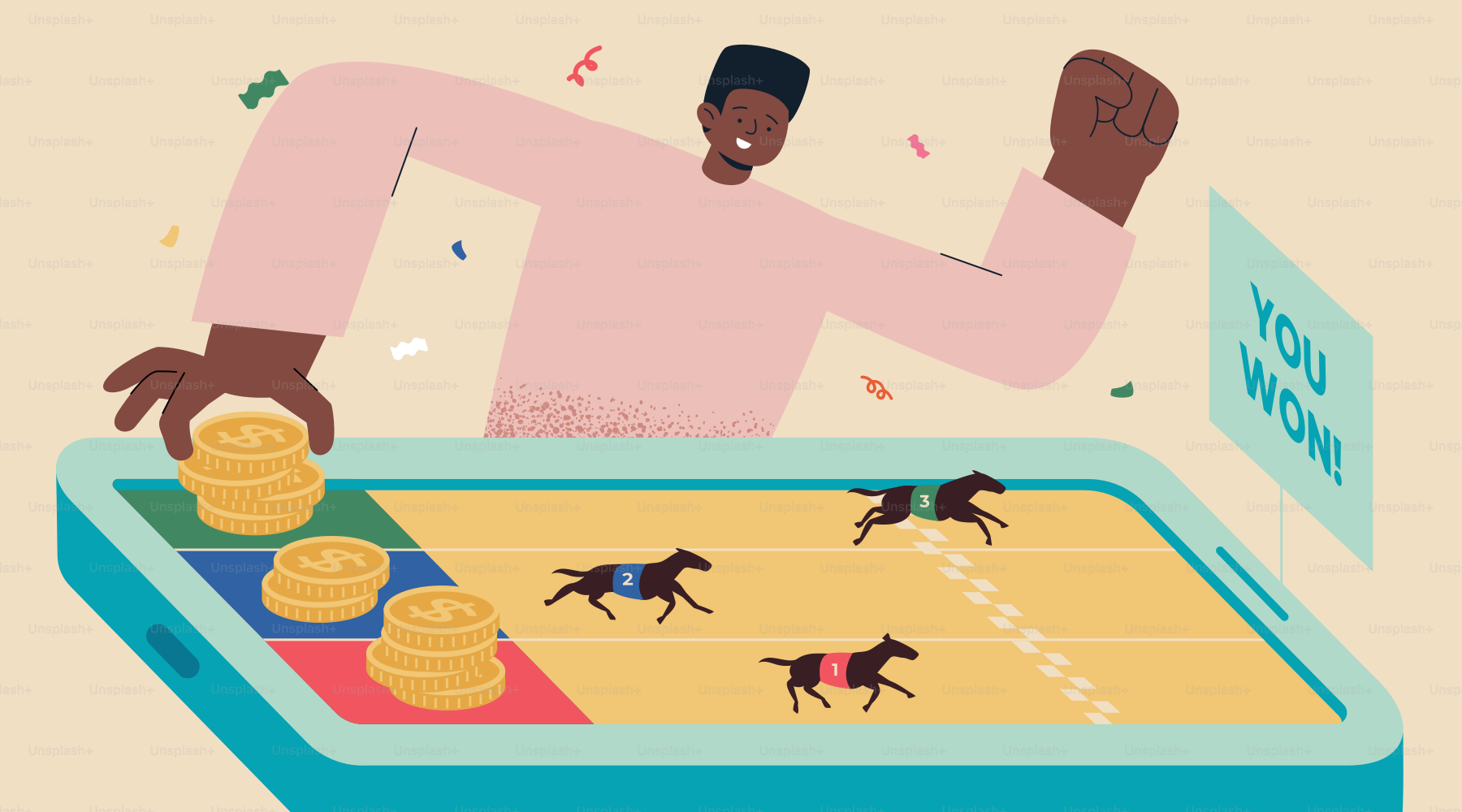 Person wins betting on mobile horse racing game.