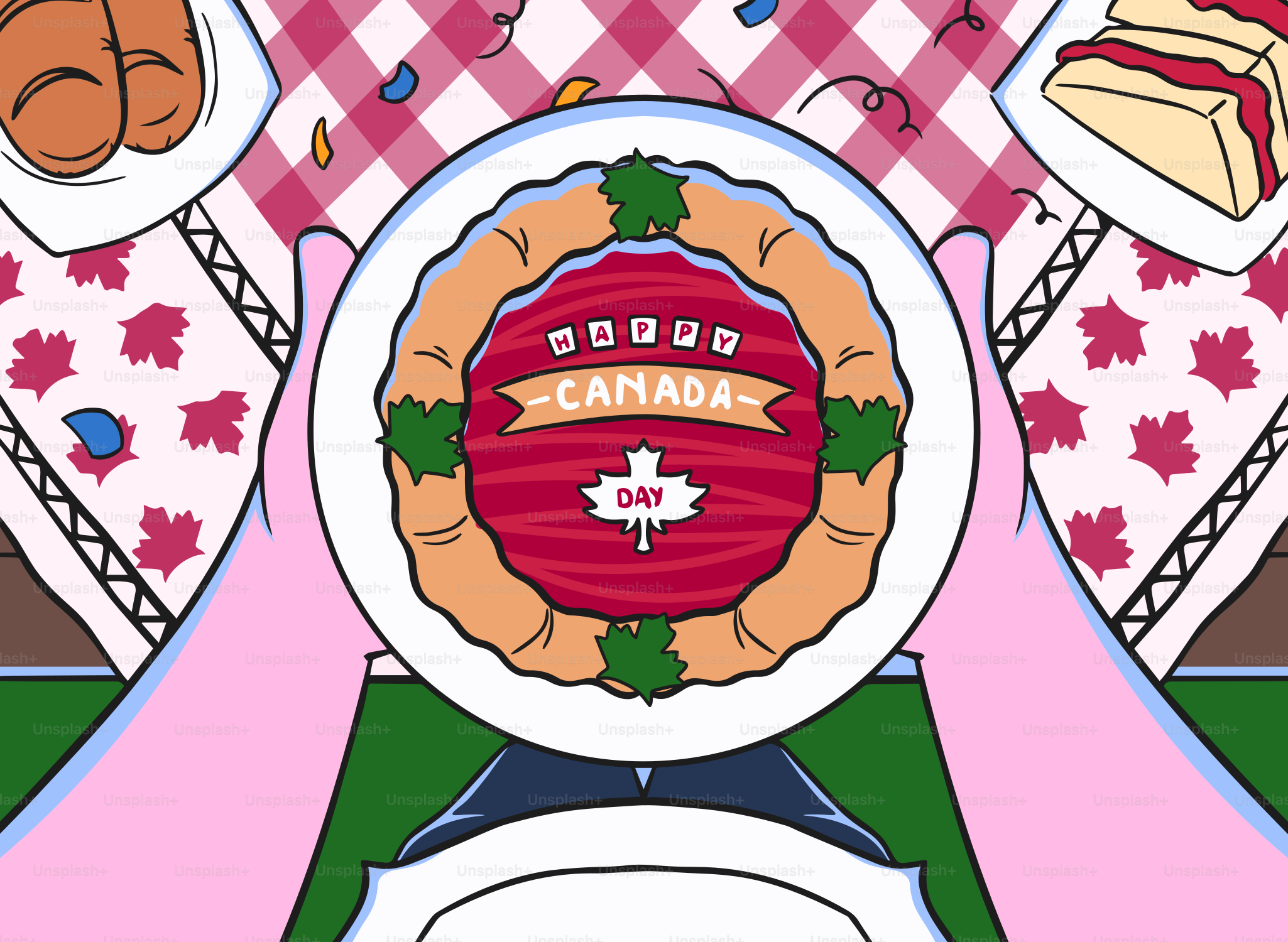 祝祭のピクニックでカナダのデイプレートを手で握っている様子。