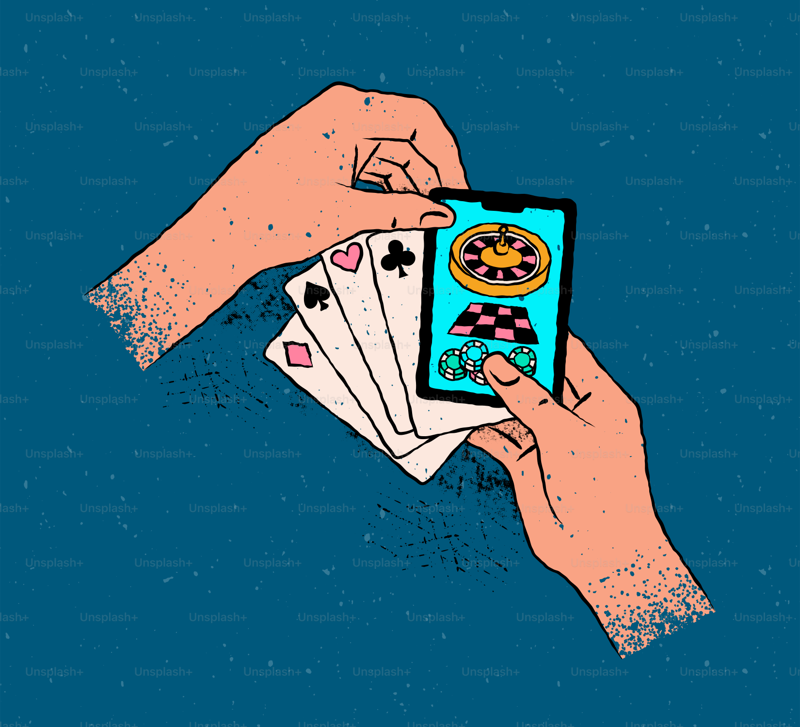 トランプとスマートフォンでオンラインカジノゲームを再生します。