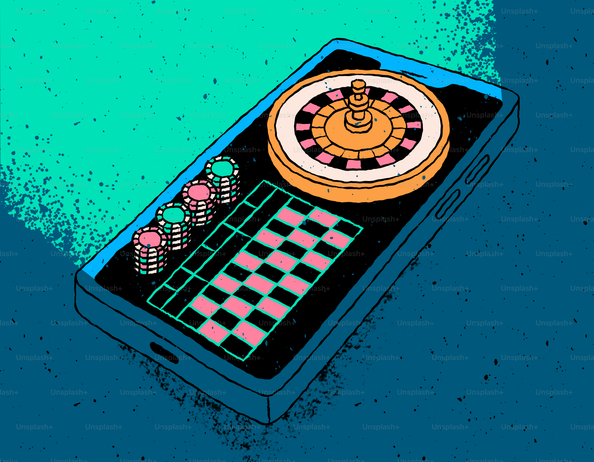 チップ付きのオンラインルーレットゲームを表示するスマートフォン。