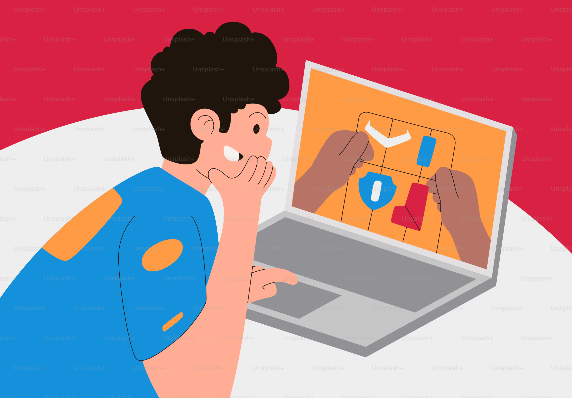 Seseorang menonton layar laptop yang menunjukkan tangan yang mengatur bentuk.