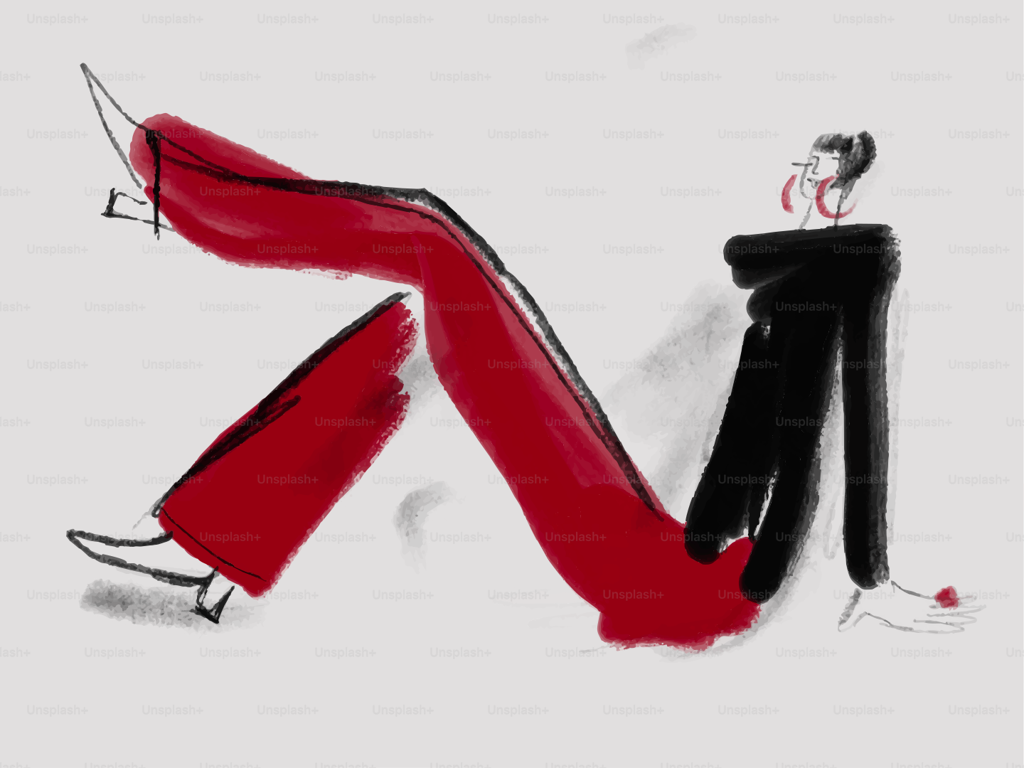 Femme élégante en pantalon rouge qui se détend.