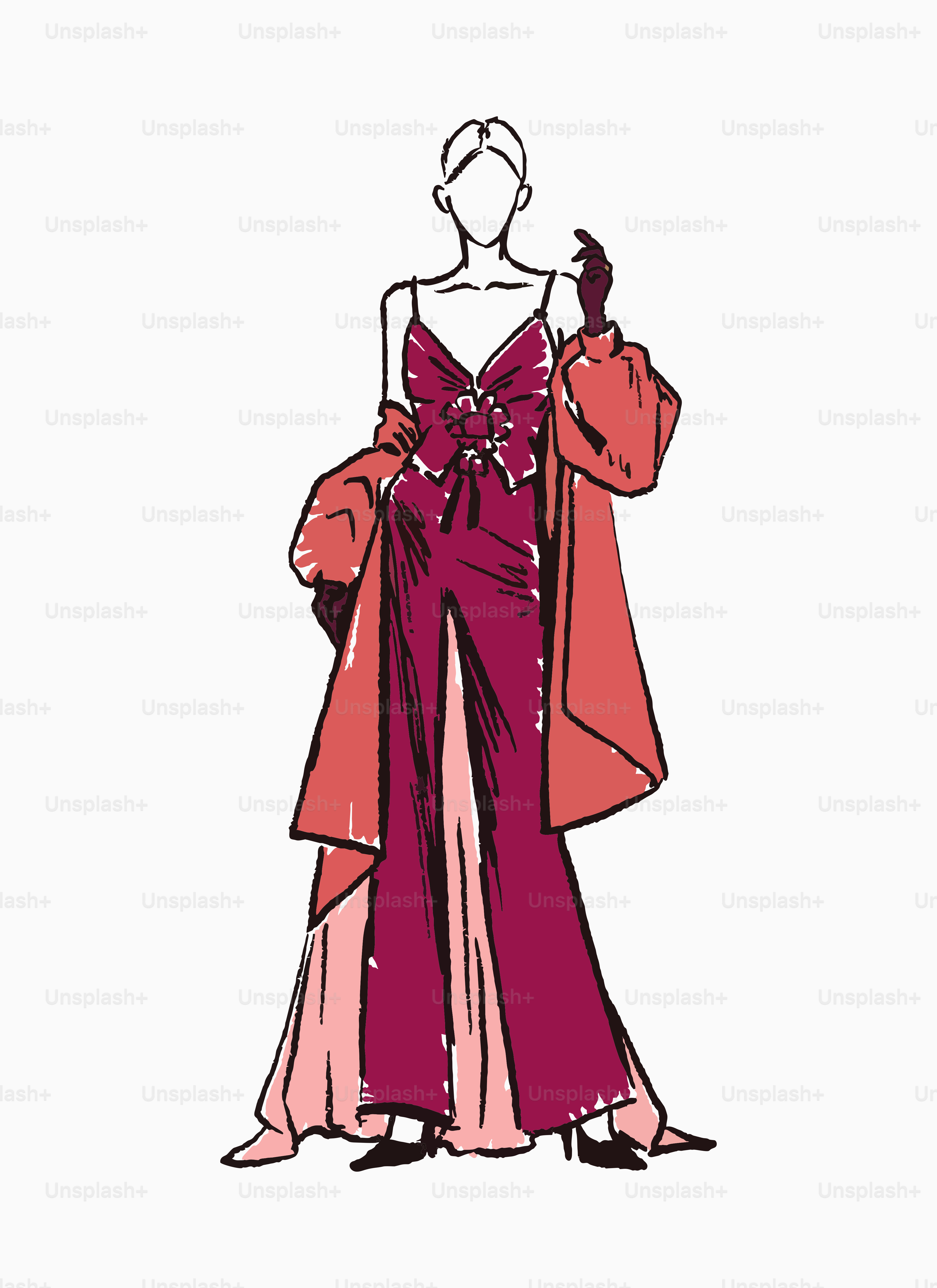 Elegante completo di moda rosso e rosa.