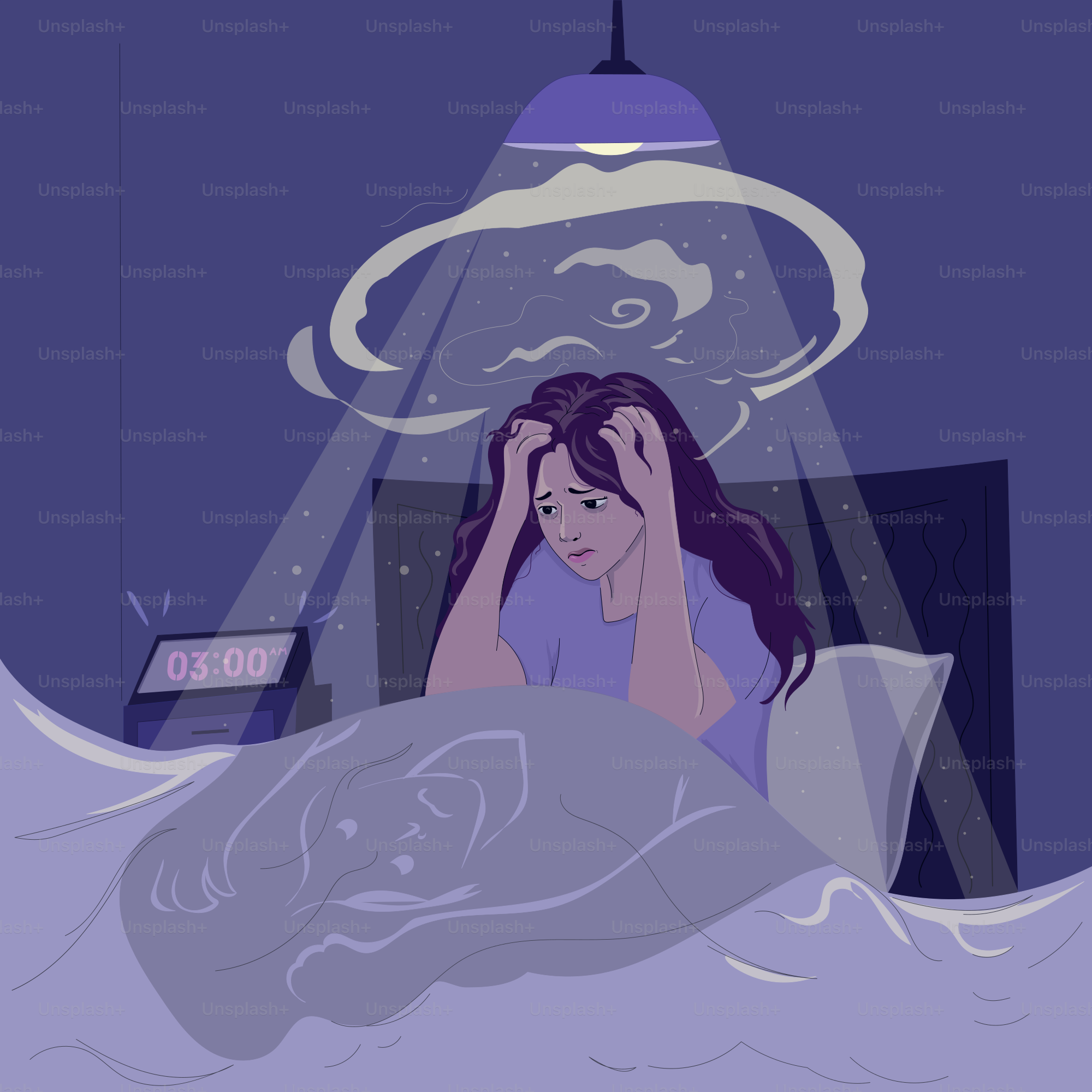 Una donna a letto alle 3 di notte che lotta con l'insonnia.