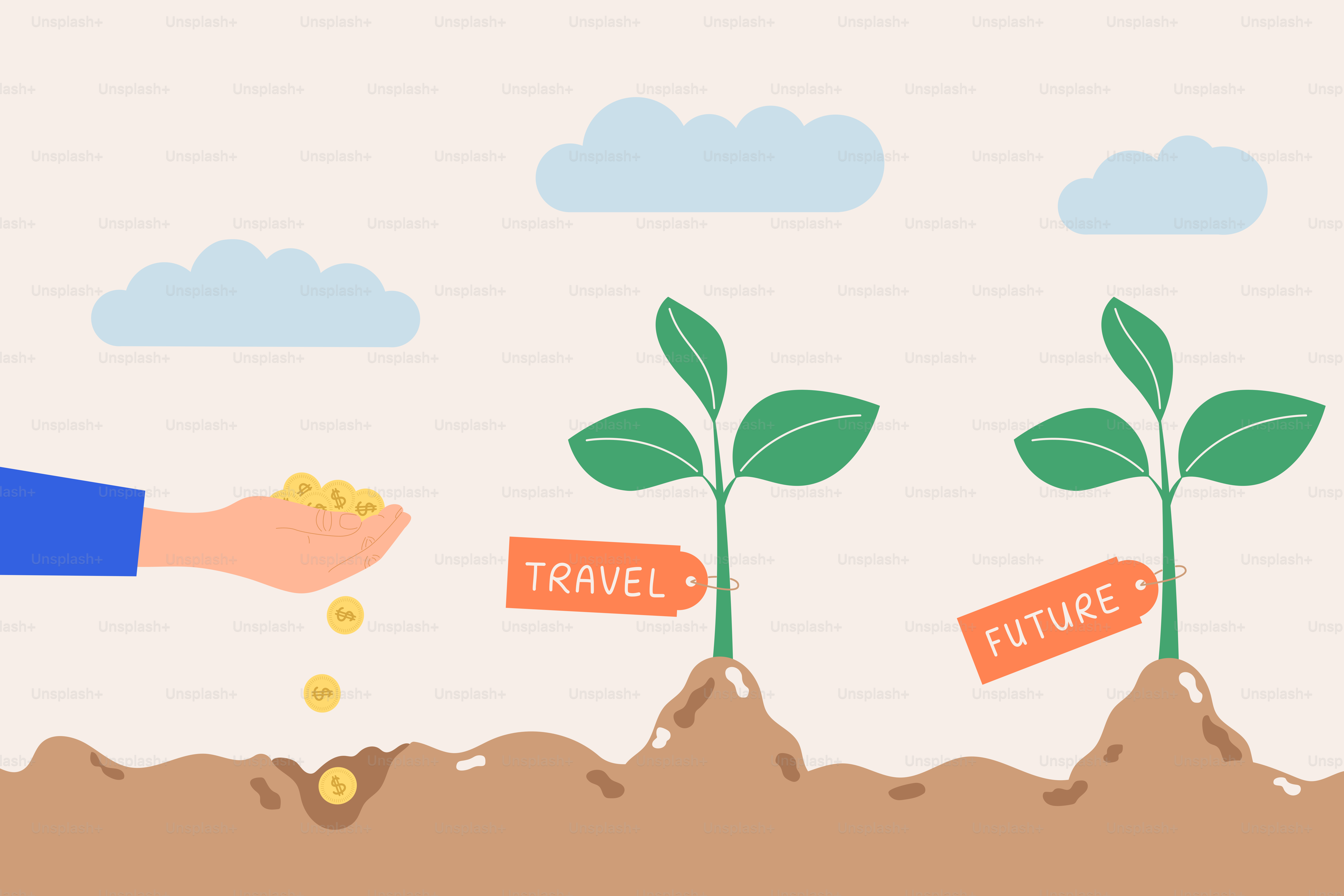 Jogando moedas manualmente no solo, cultivando plantas "de viagem" e "futuras".