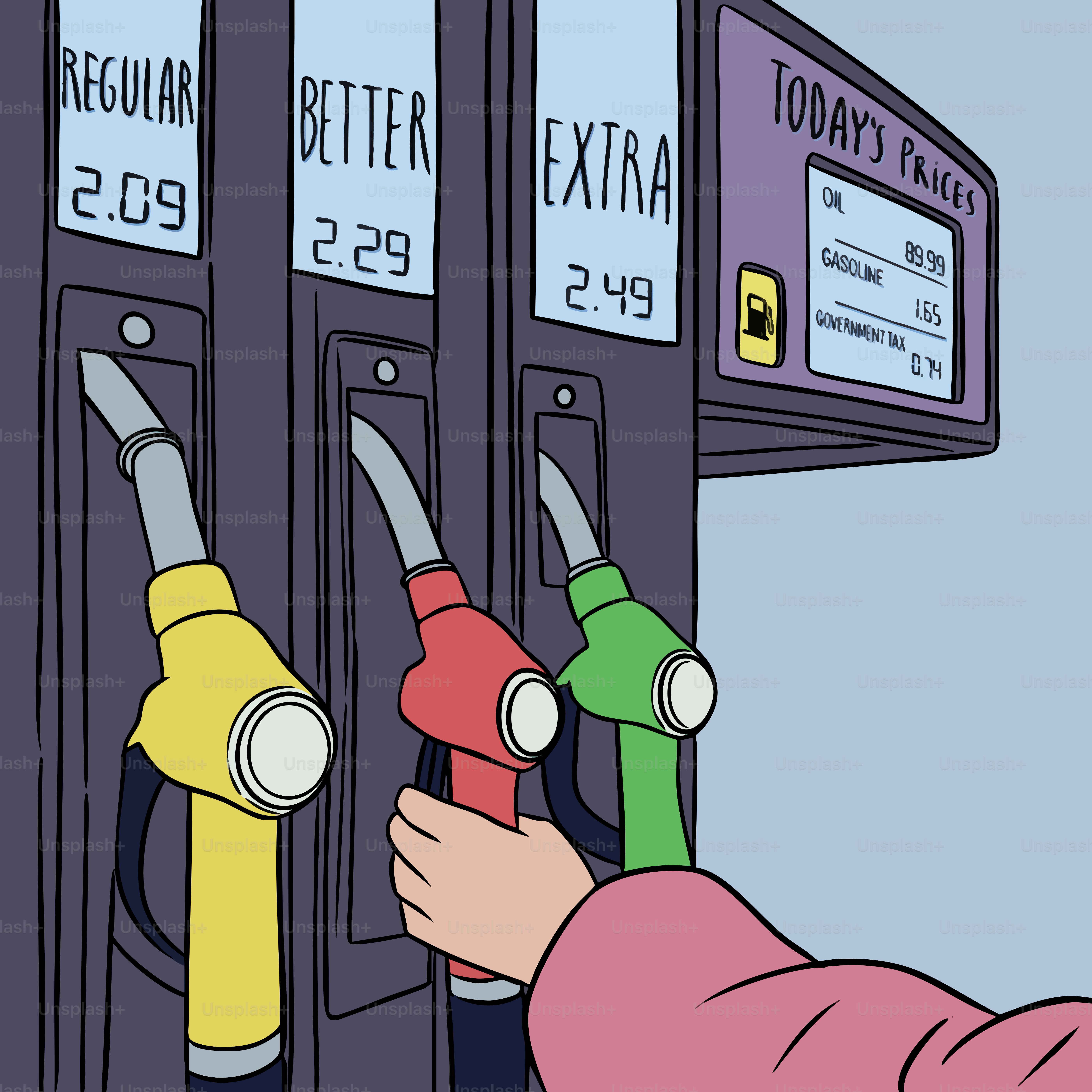 Sosteniendo la gasolinera roja de la mano en una estación.