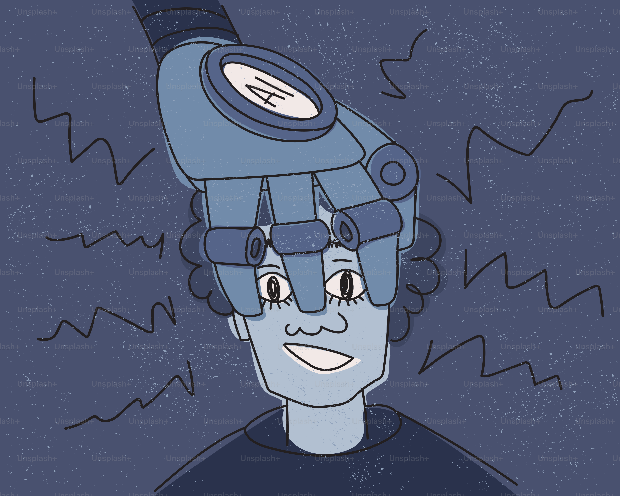 사람 머리에 AI 로봇 팔이 달려 있어.