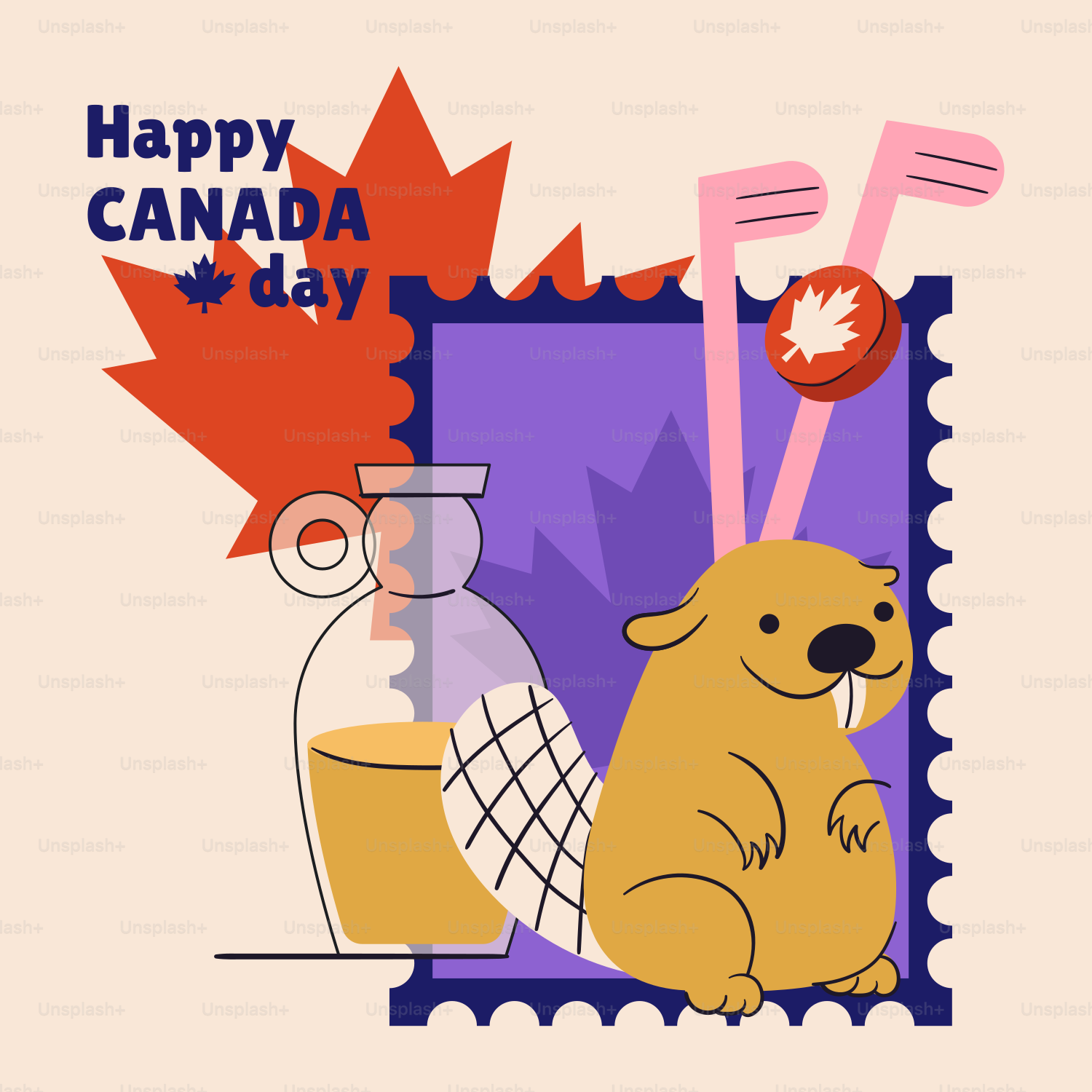 Feliz Dia do Canadá com castor, xarope de bordo e golfe.