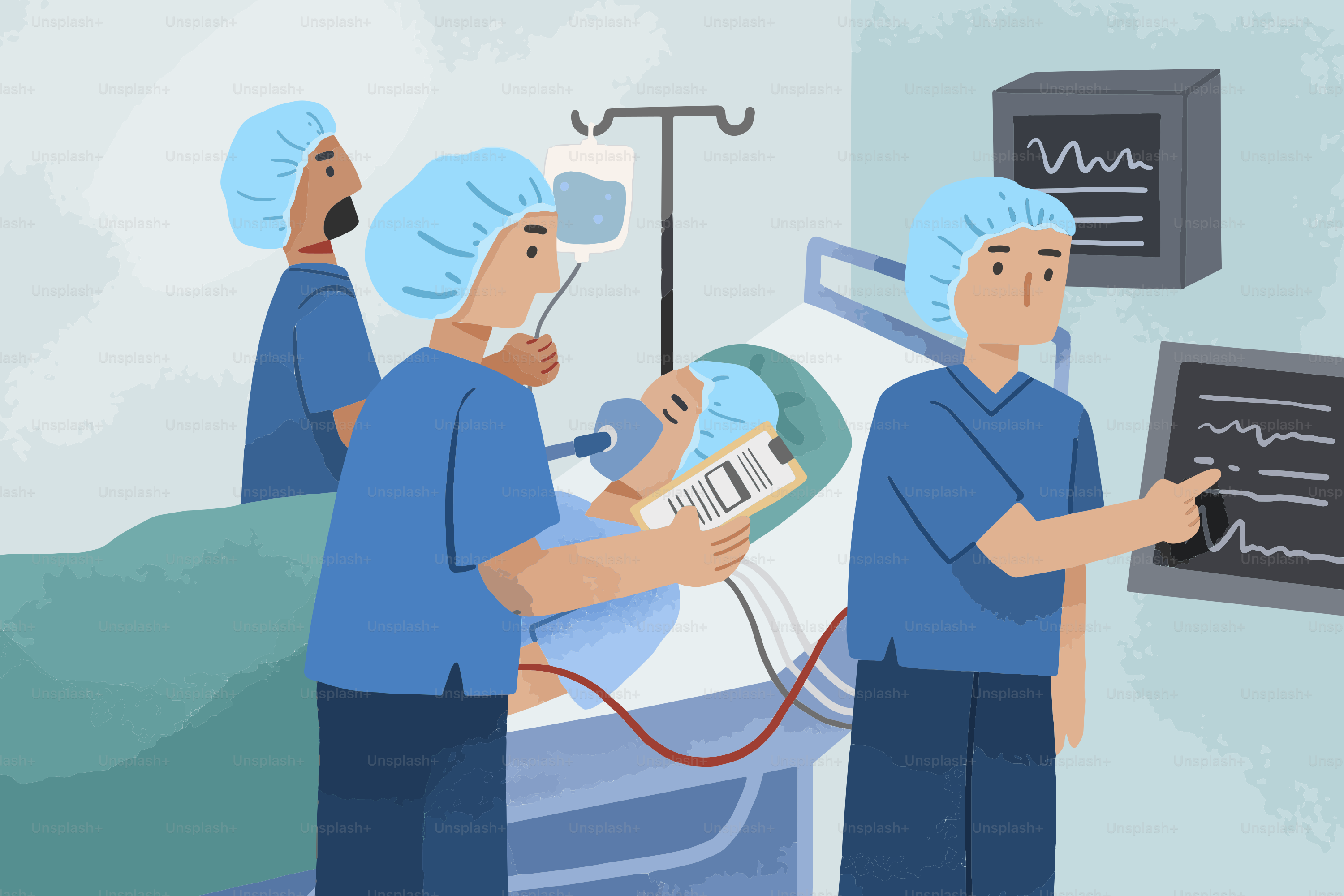 Medical team performing surgery on patient in operating room