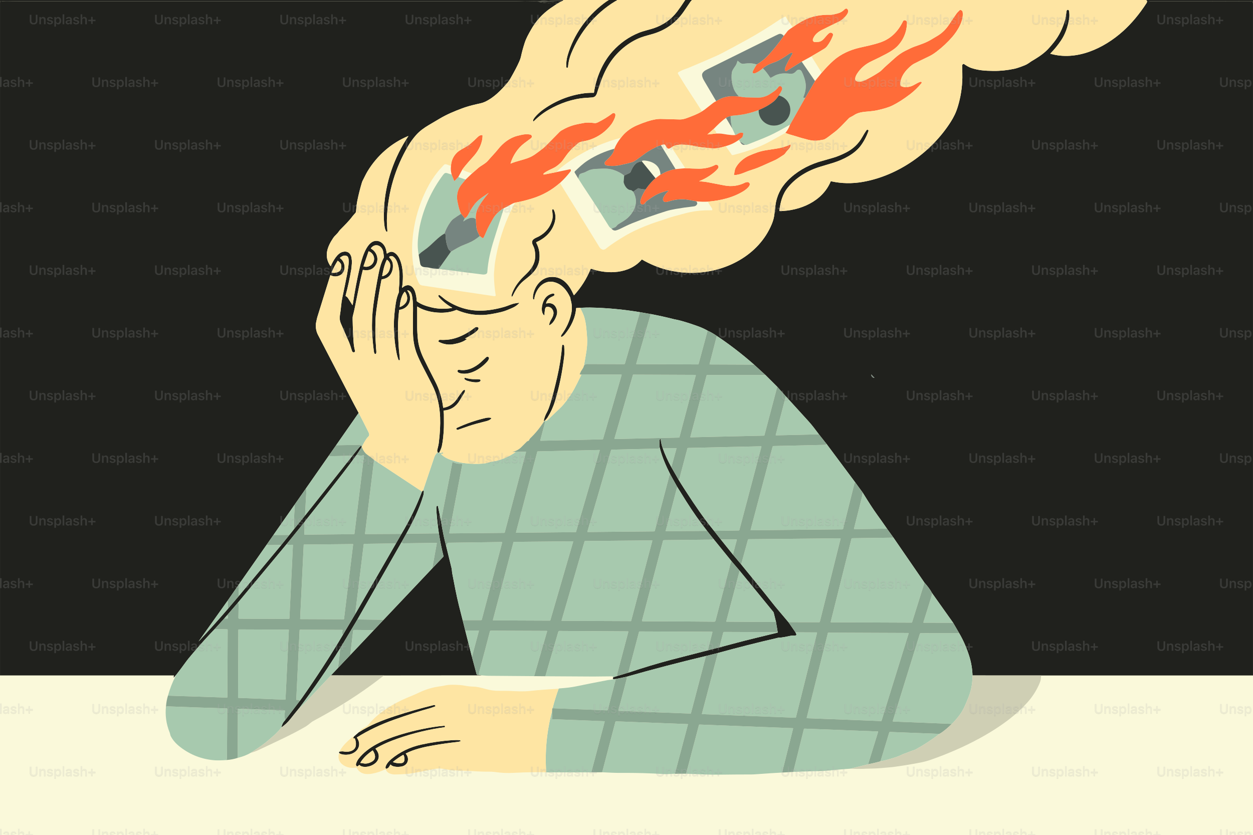 ストレスを抱えた人で、心は激しく、圧倒されている。