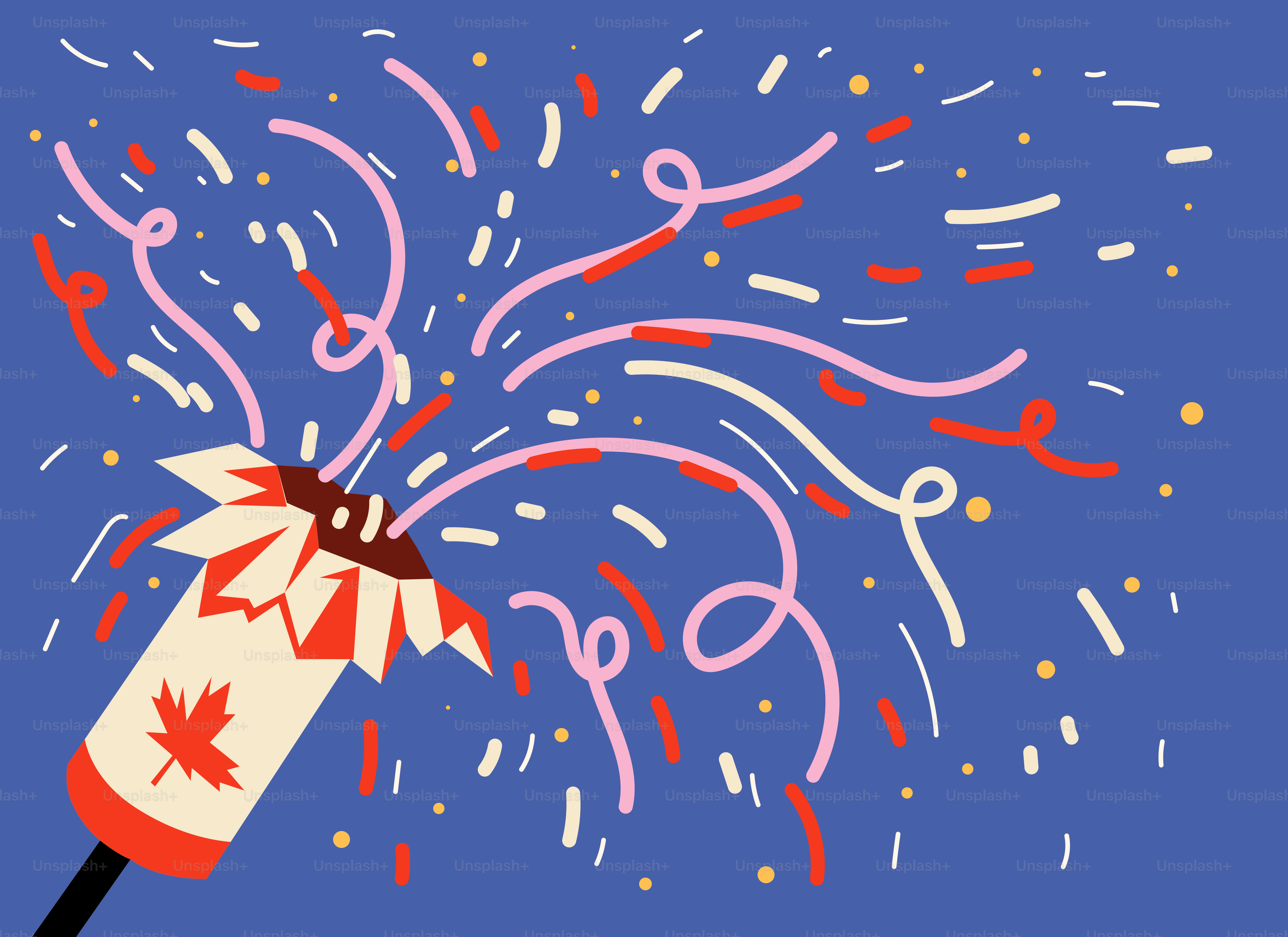 Un cascapetto di bandiera canadese che esplode in coriandoli e festoni.