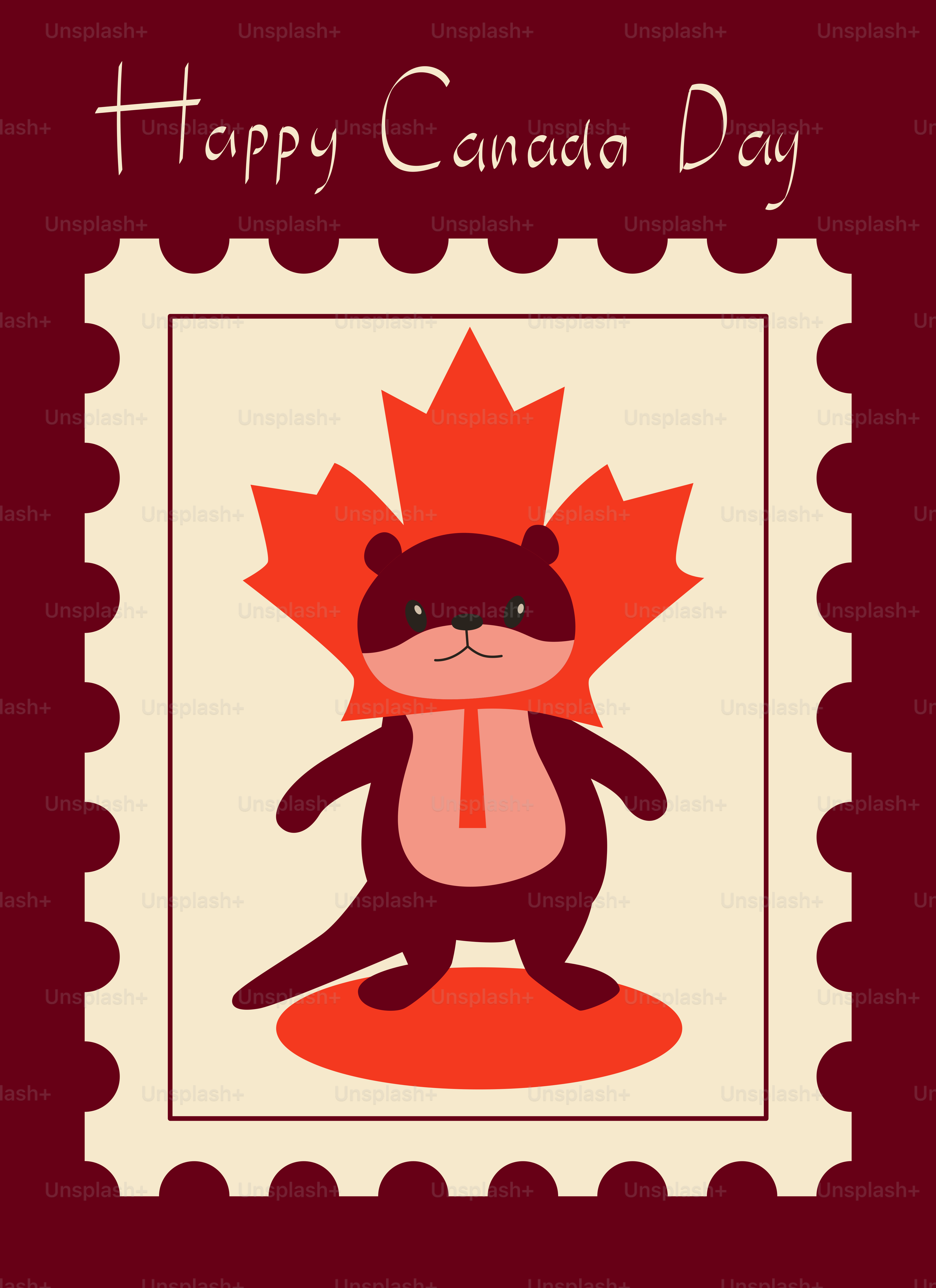 Buon francobollo per il Canada Day con una foglia di castoro e di acero.