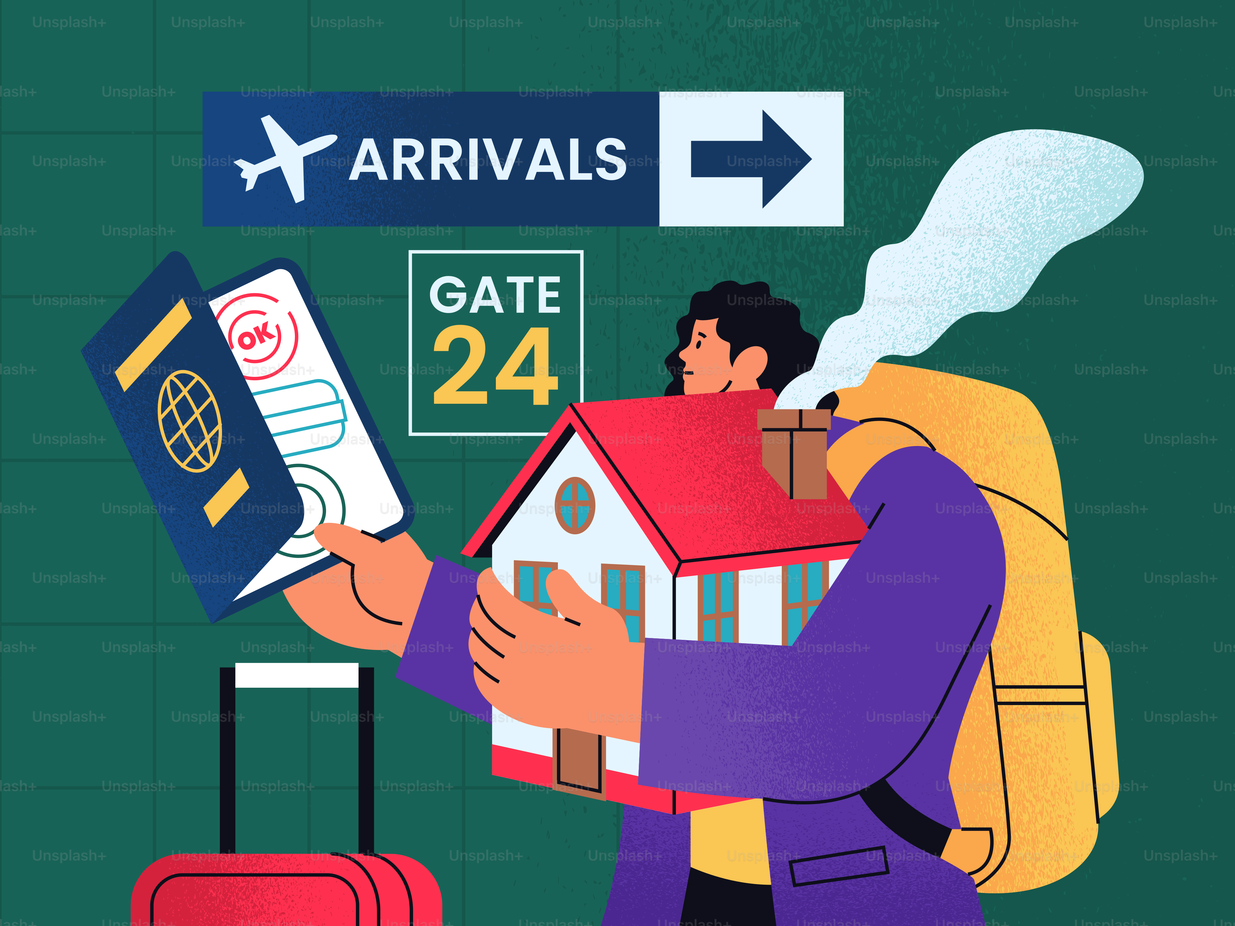 Personne détenant un passeport et une maison à l’arrivée à l’aéroport.