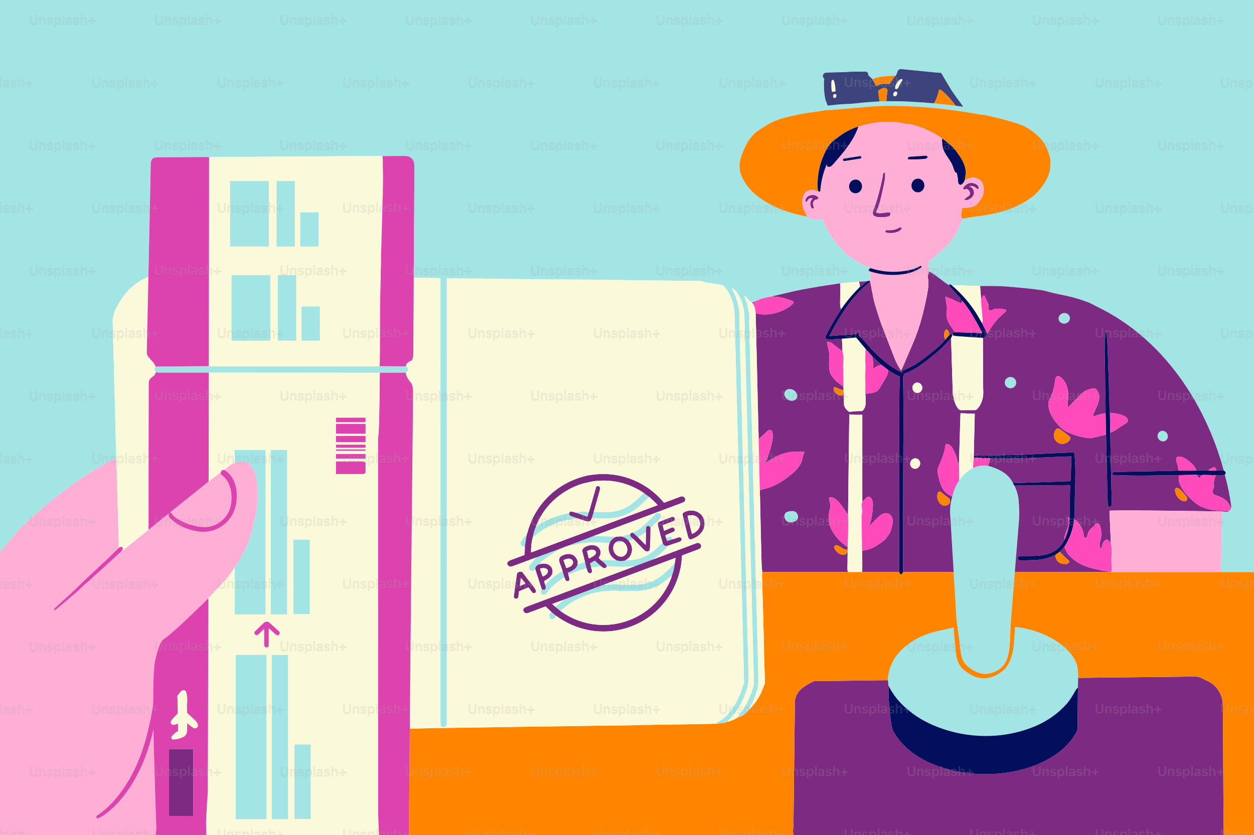 A traveler gets their passport approved at a counter.
