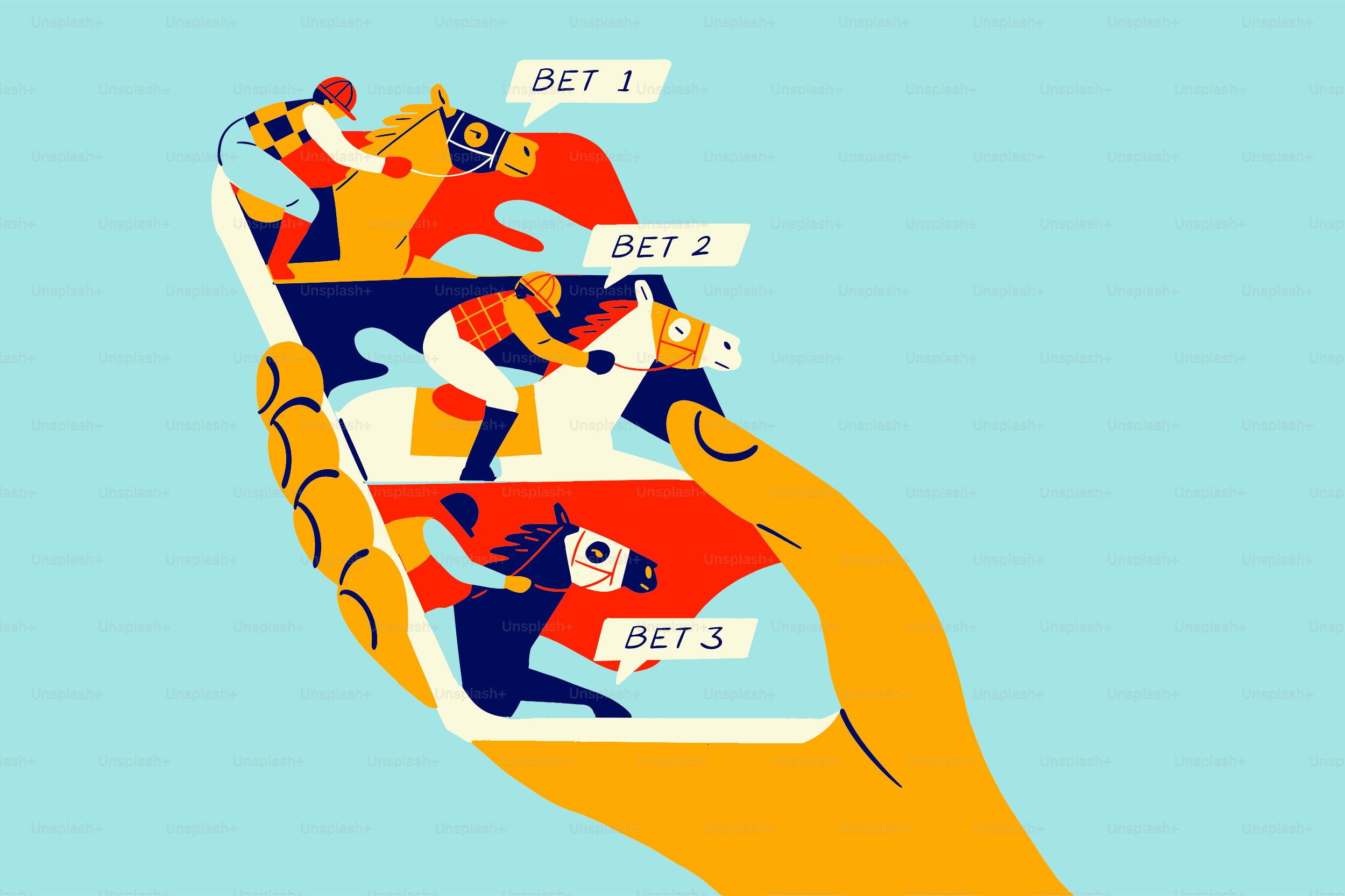 Hand holding smartphone with horse racing bets on screen.