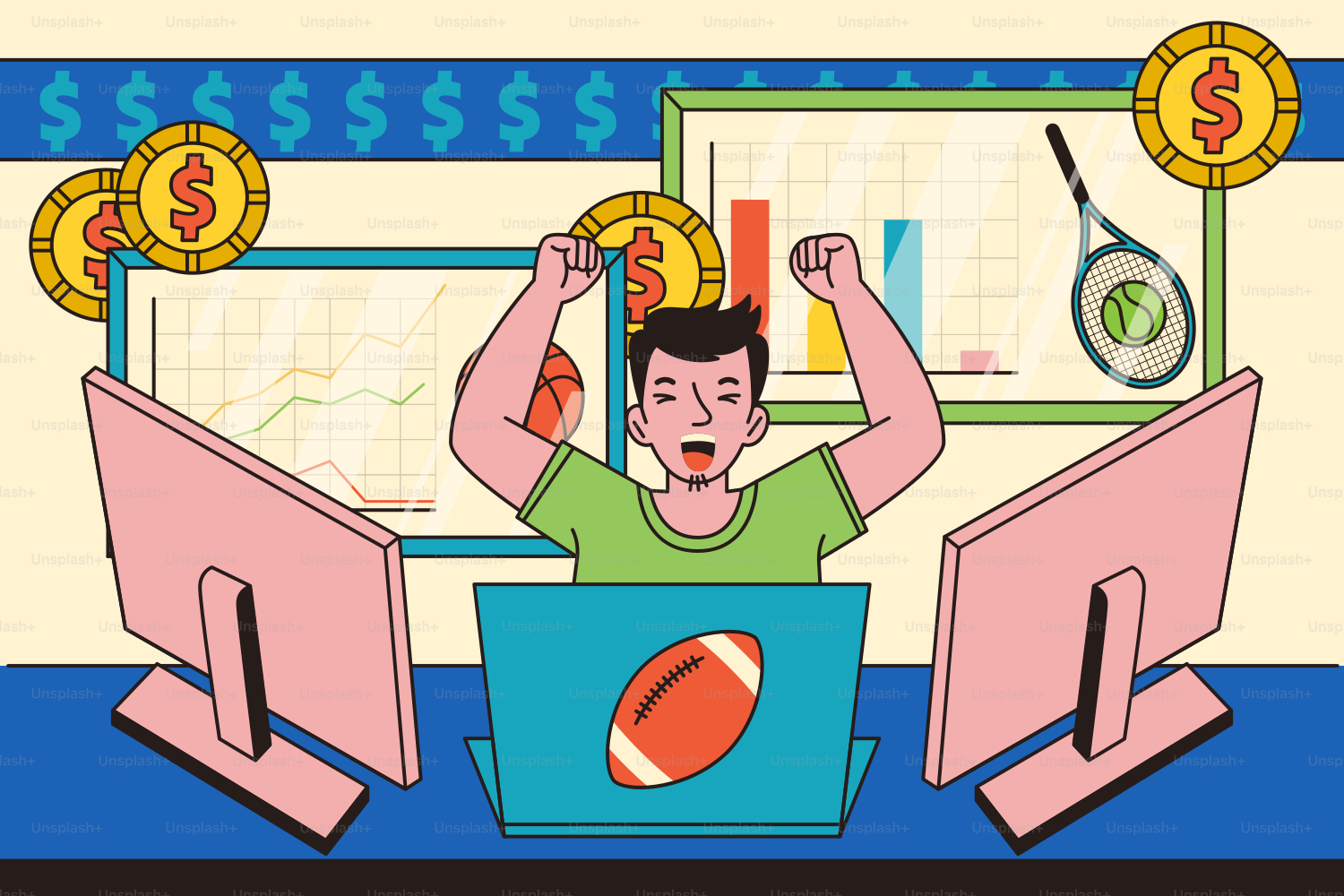 Pessoa animada vencendo em apostas esportivas online.