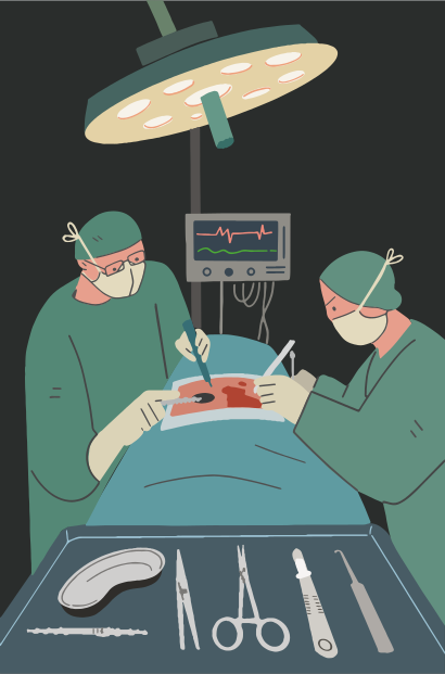 Two surgeons perform an operation in an operating room