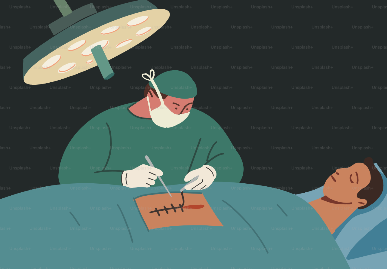 Surgeon stitching an incision on a sleeping patient