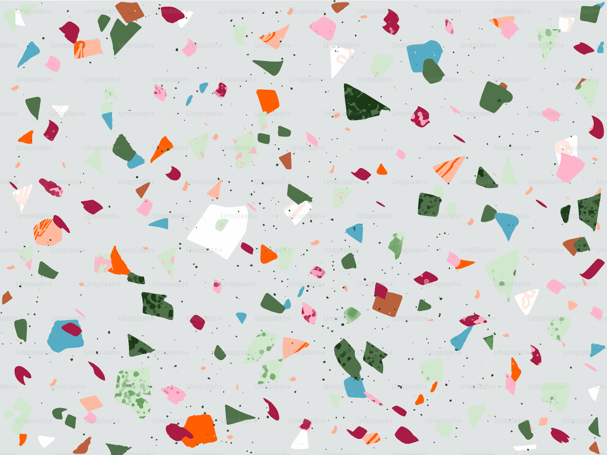 Motif terrazzo coloré sur fond gris clair.
